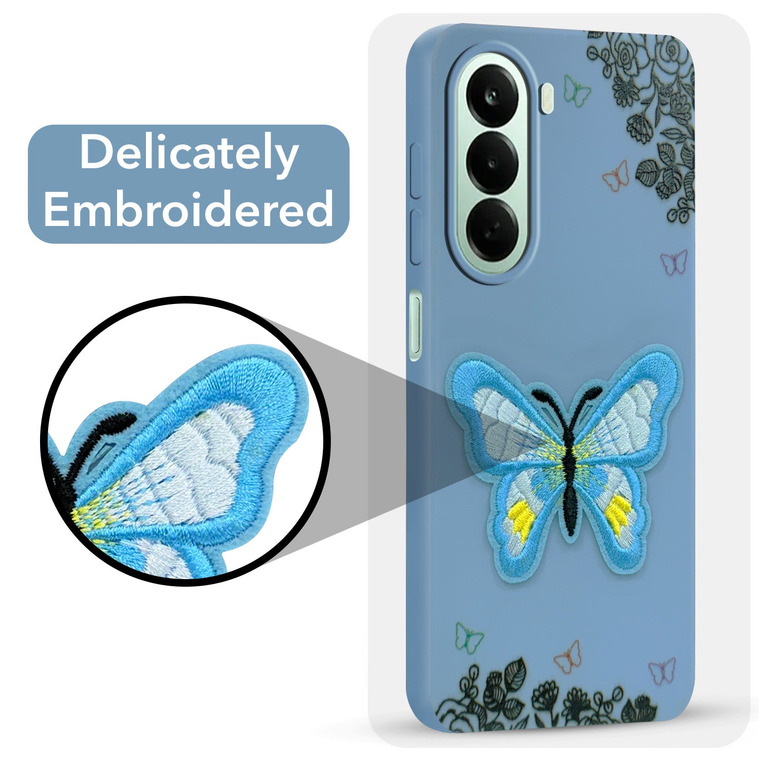 For OnePlus Nord CE 6 Lite Back Cover Case (Soft Butterfly Embroidery | Women Teen Girls | Camera Protection| Matte Silicone)