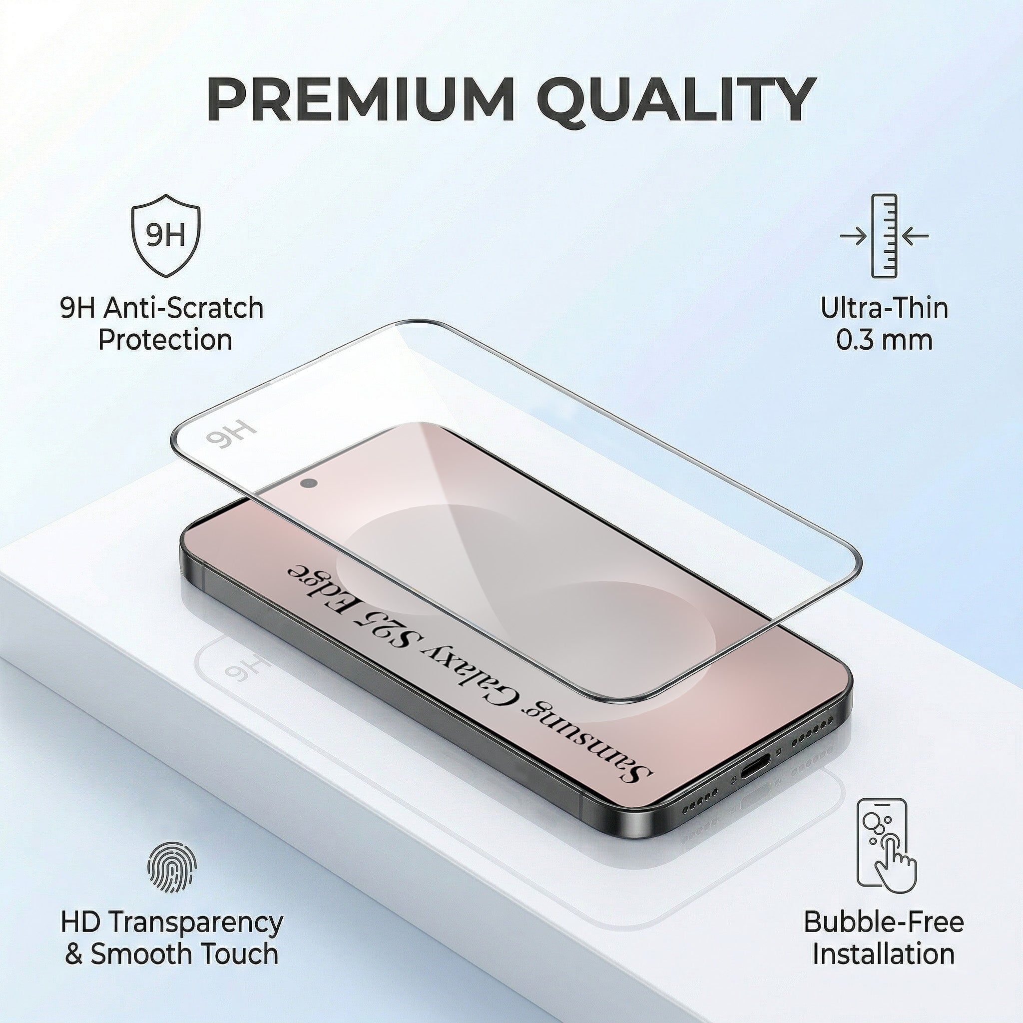 For Samsung Galaxy S25 Edge Combo with Back Cover and 9H Tempered Glass (Liquid Silicone | Camera Protection | Oleophobic Coating Screen Glass)