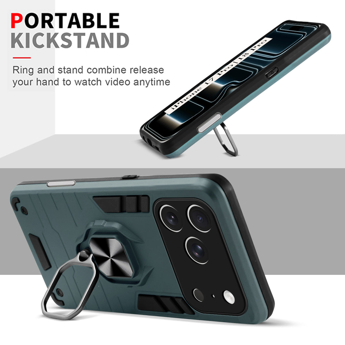 For iPhone 17 Pro | iPhone 18 Pro Back Cover Case (Shockproof Dual Layer Polycarbonate |Ring Holder Kickstand)