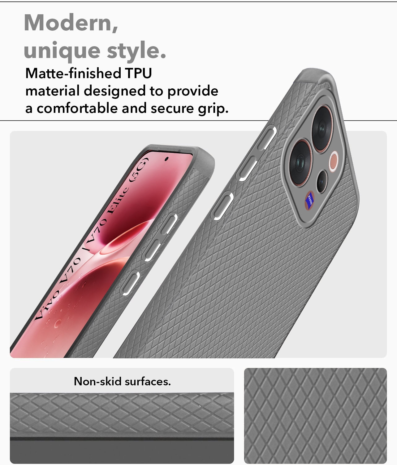 For Vivo V70 | Vivo V70 Elite 5G Back Cover Case Liquid Silicone (Camera Protection | Side Grip Texture | Soft and Flexible)