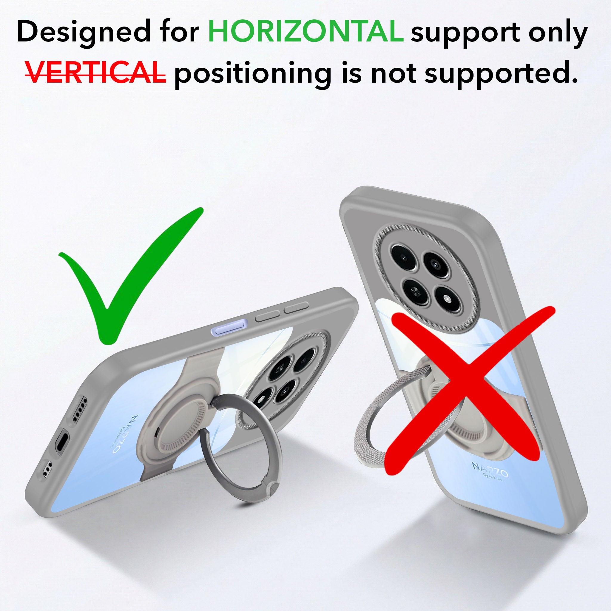 For Realme Narzo 70x 5G Back Cover Case with stand (Built-in Ring Holder Kickstand | Lifetime Anti Yellow | Camera Protection)
