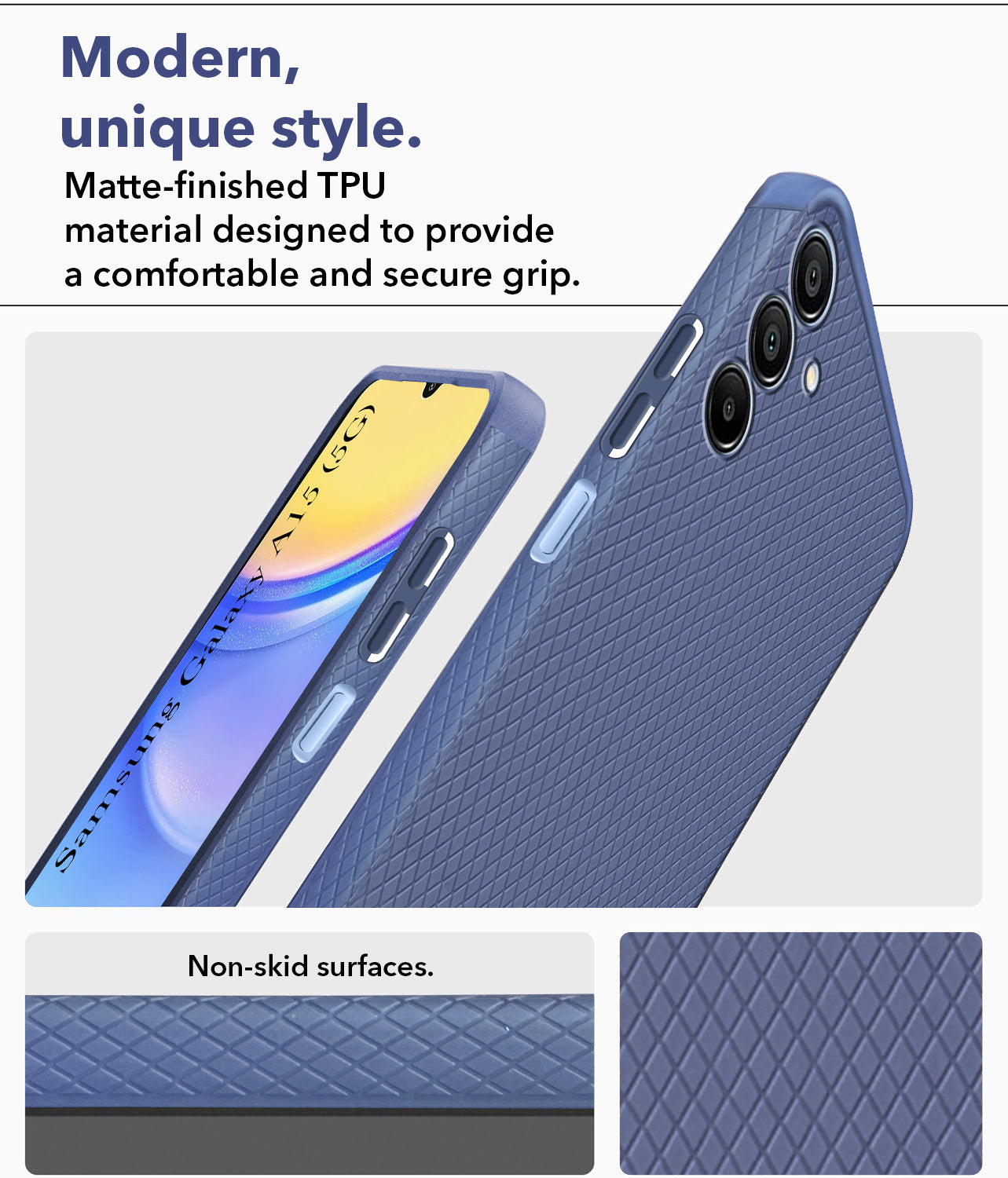 For Samsung Galaxy A15 5G  Back Cover Case (Liquid Silicone | Side Grip | Camera Protection)