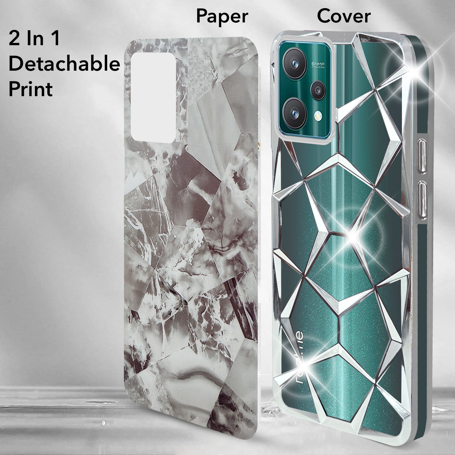 For Realme 9 Pro Back Cover Case ( Dual Design Glitter Sparkle and Detachable Diamond Print Case | Soft and Flexible)