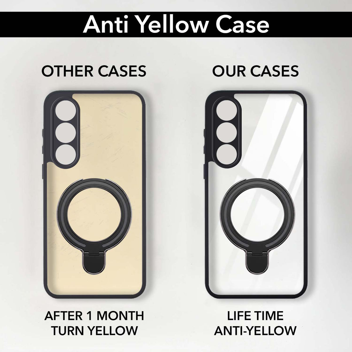 For Vivo V70 FE 5G Back Cover Case (Kick Stand Ring Holder | Life time Anti Yellow | Camera Protection)