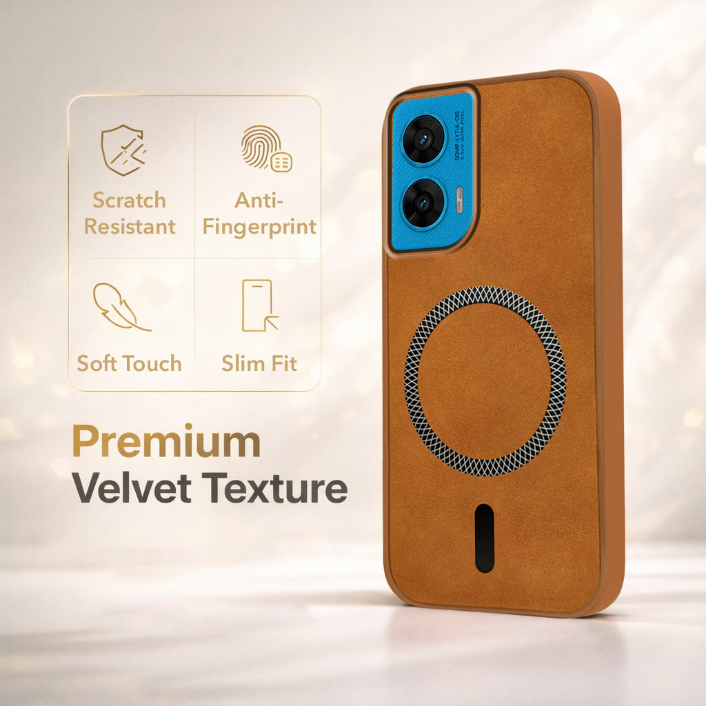 For Motorola Moto G96 Back Cover Case Leather Finish (MagSafe Compatible Wireless Charging | Soft Touch | Camera Bump Protection)