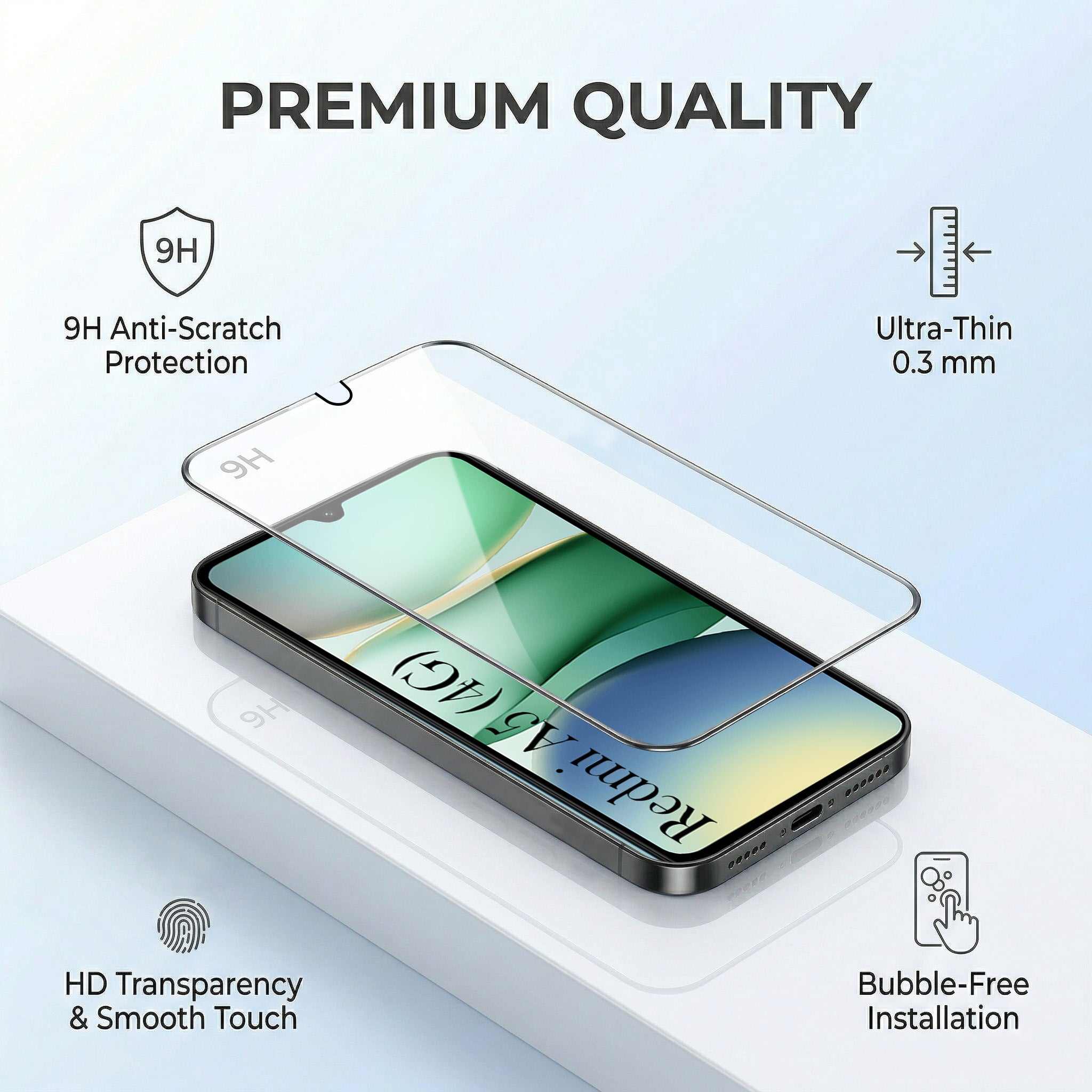 For Redmi A5 4G Combo with Back Cover and 9H Tempered Glass (Liquid Silicone | Camera Protection | Oleophobic Coating Screen Glass) (Copy)