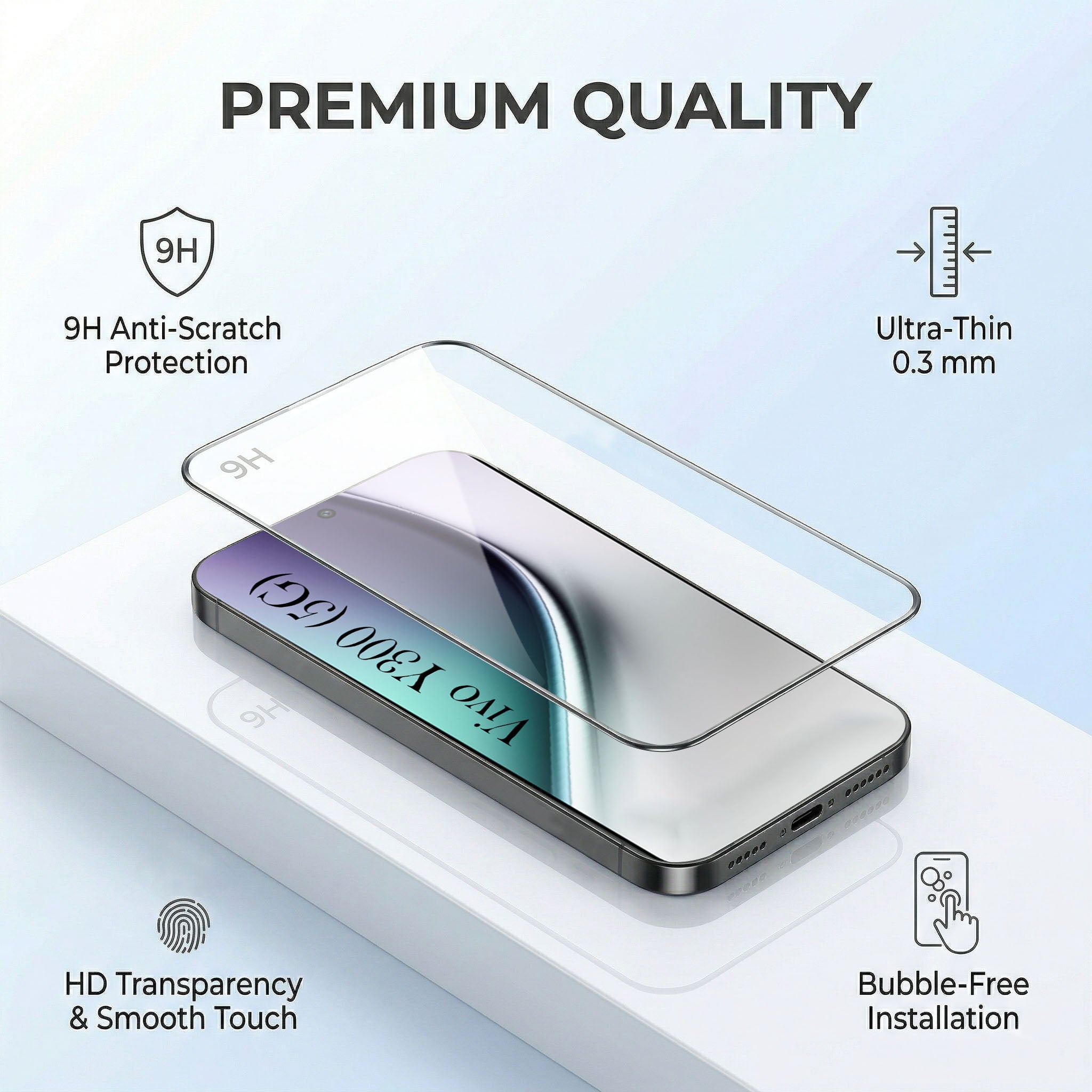 For Vivo Y300 Combo with Back Cover and 9H Tempered Glass (Liquid Silicone | Camera Protection | Oleophobic Coating Screen Glass)