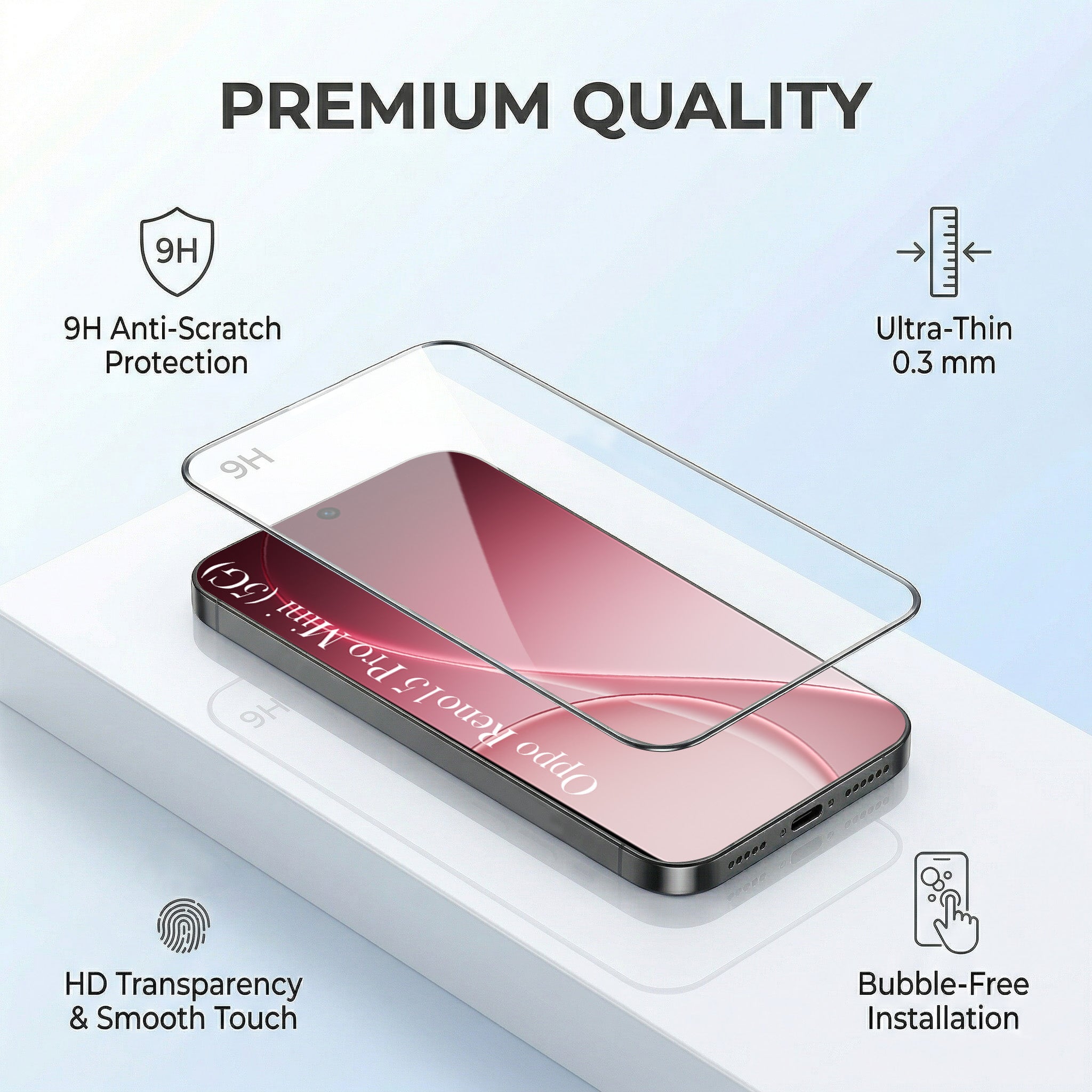 For Oppo Reno15 Pro Mini 5G | Oppo Reno 15 Pro Mini 5G Combo with Back Cover and 9H Tempered Glass (Liquid Silicone | Camera Protection | Oleophobic Coating Screen Glass)