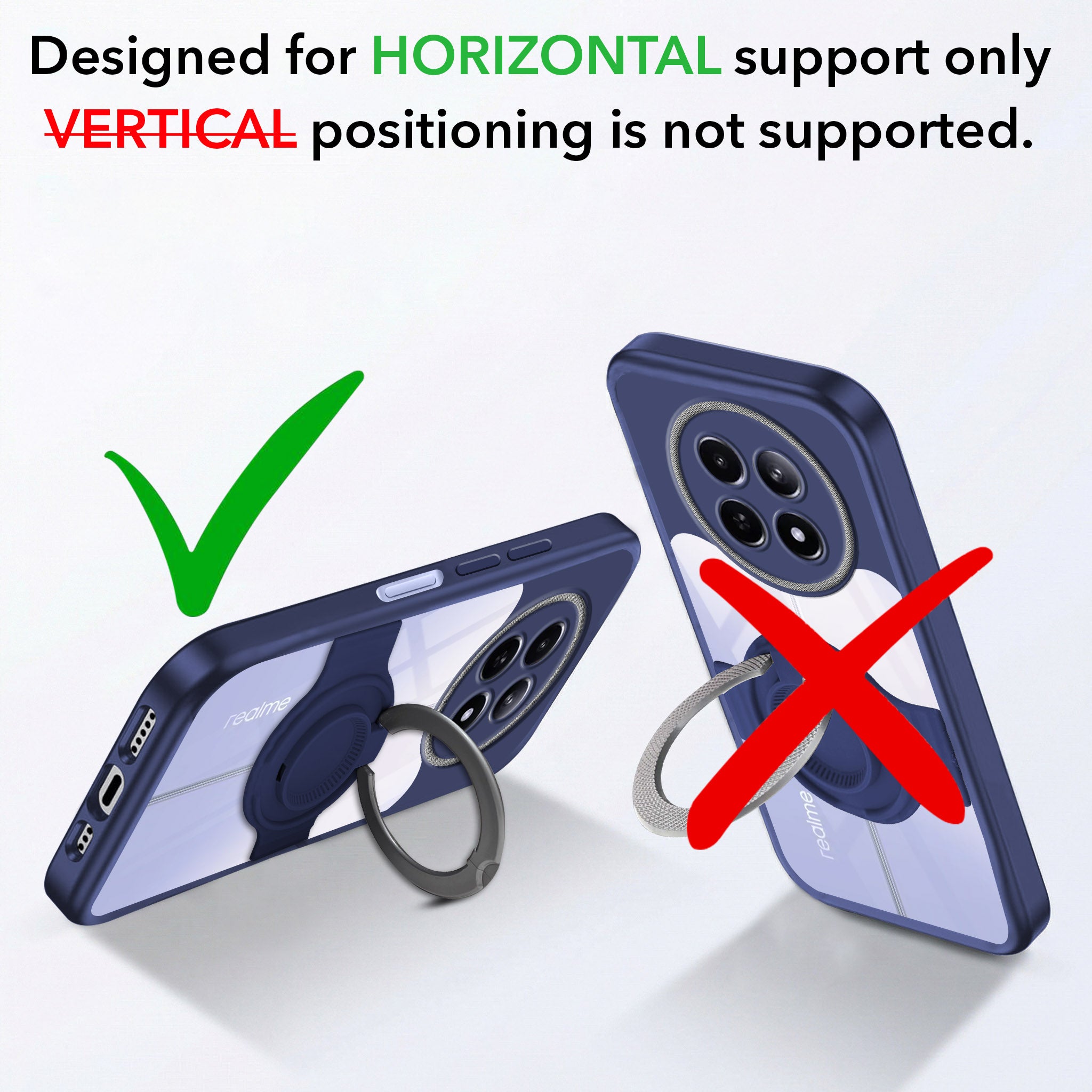 For Realme 12 | Realme 12X Back Cover Case with stand (Built-in Ring Holder Kickstand | Lifetime Anti Yellow | Camera Protection)