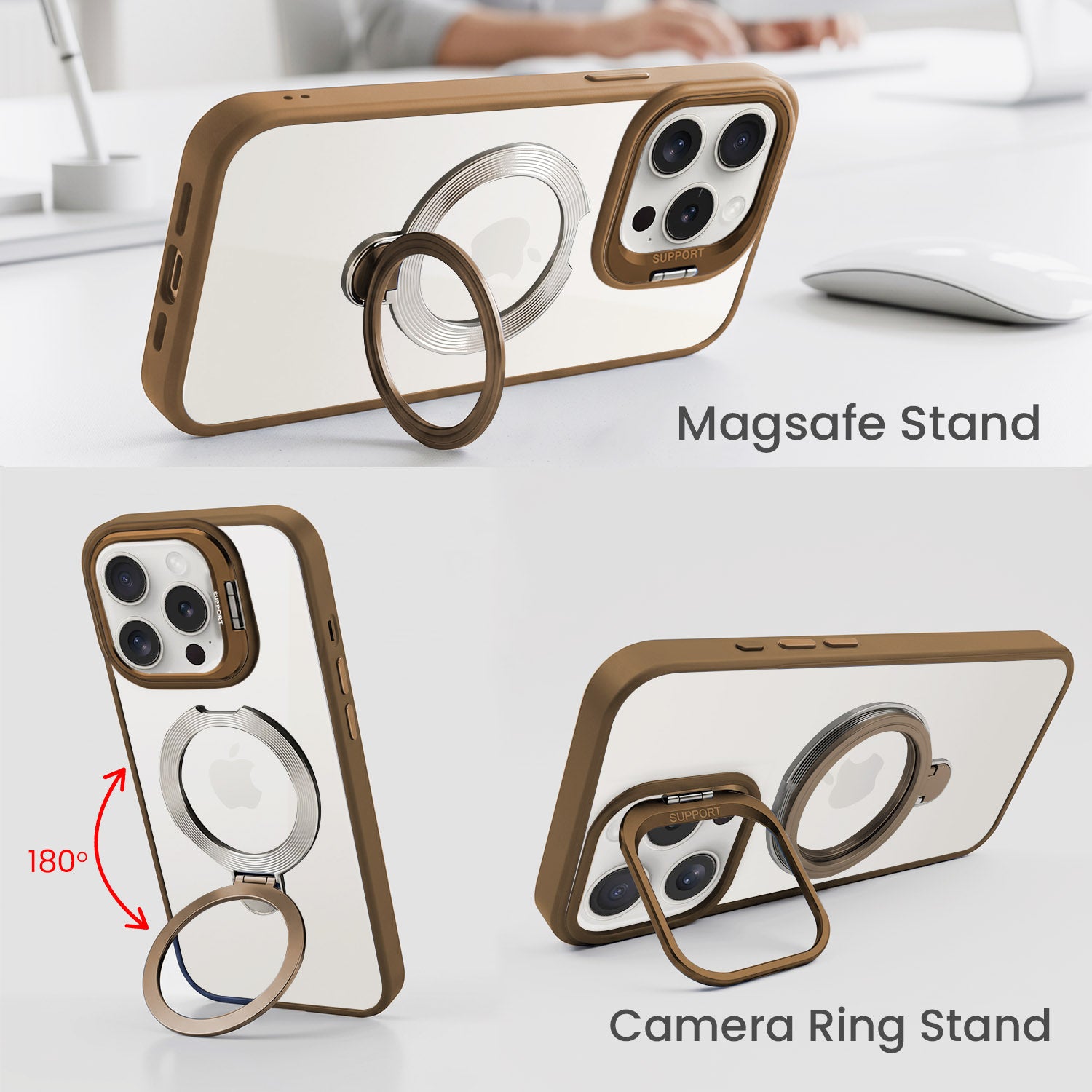 For Apple iPhone 15 Pro Back Cover Case Crystal (Lifetime Anti Yellow | Magnetic Ring Stand | Camera Lens Protection | MagSafe Compatible)