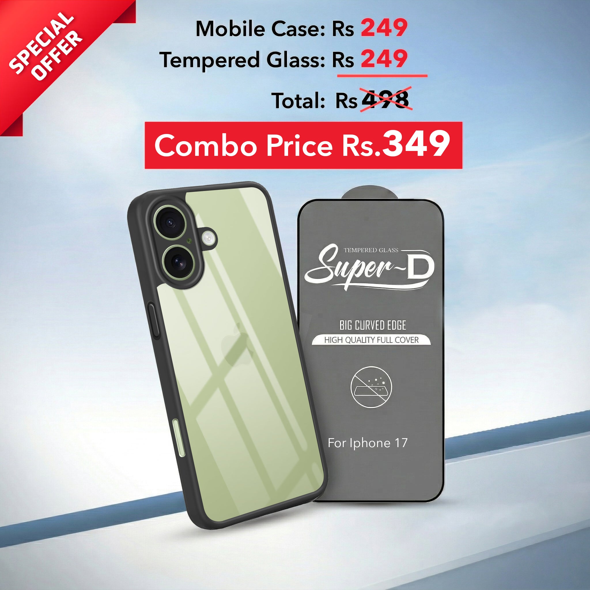 For Apple iPhone 17 Combo with Back Cover and 9H Tempered Glass (Lifetime Anti-Yellow | Crystal Clear Shockproof | Oleophobic Coating Screen Glass)