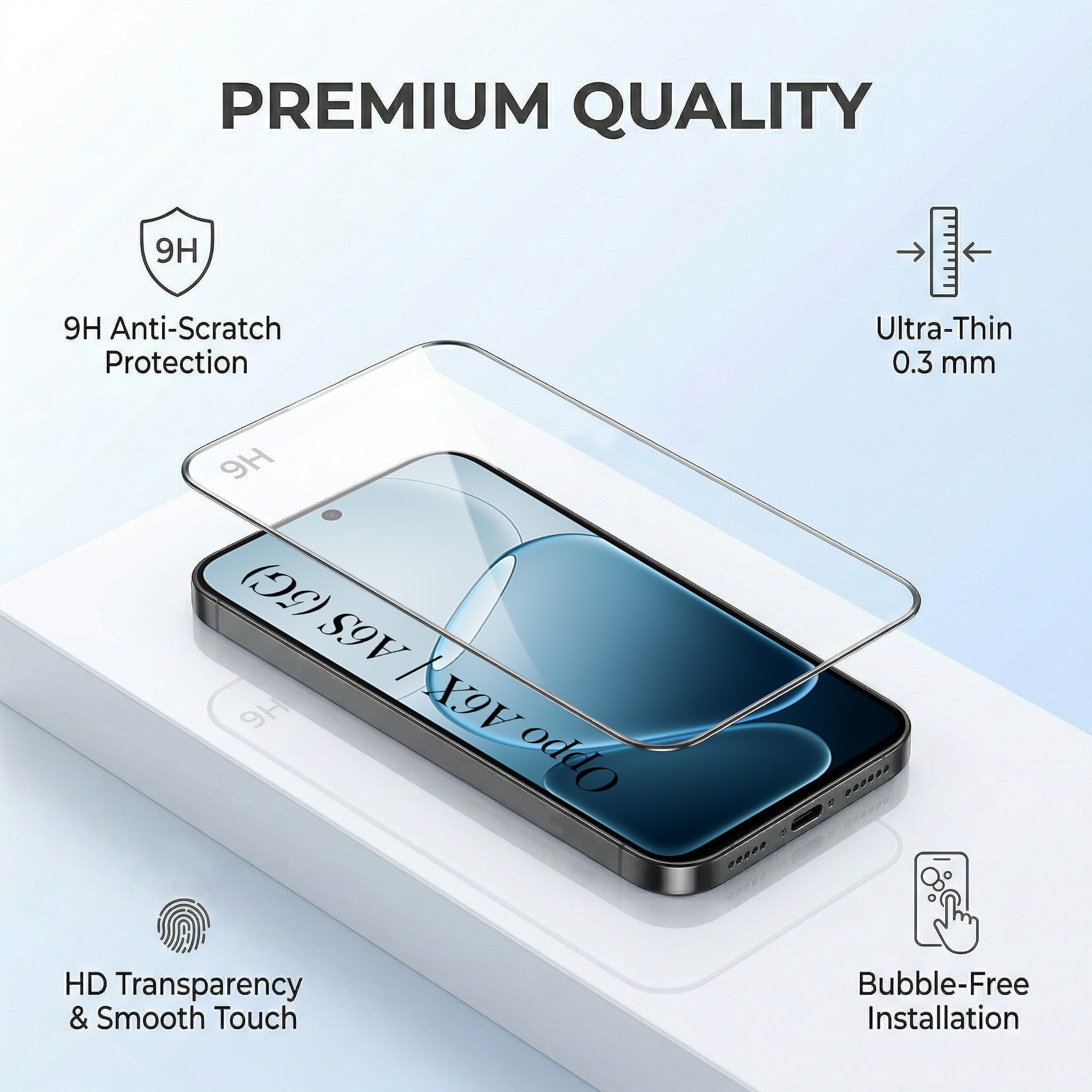 For Oppo A6X | Oppo A6S Combo with Back Cover and 9H Tempered Glass (Textured Grip Design | Micro-Fiber Cloth Inside | Oleophobic Coating Screen Glass)