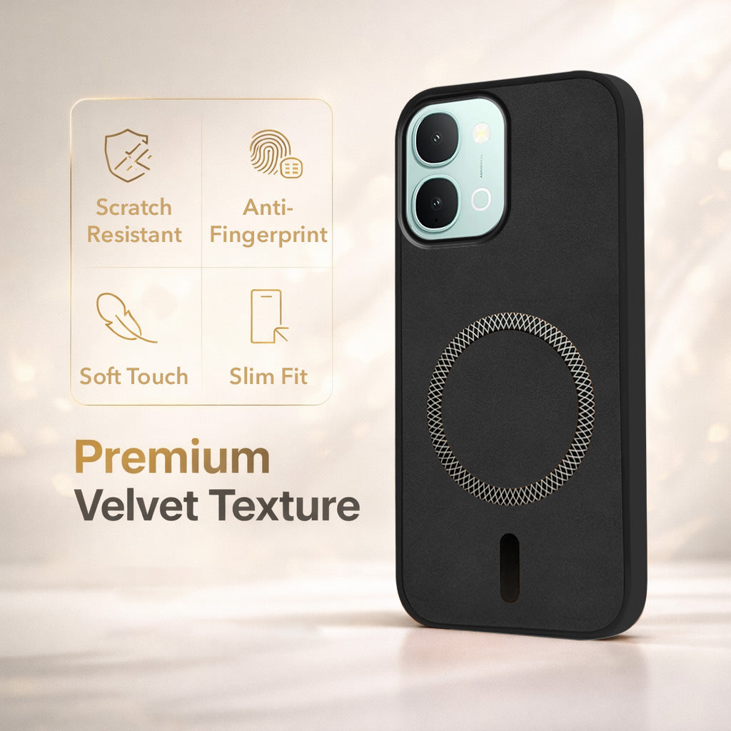 For Vivo iQOO Z11x 5G Back Cover Case Leather Finish (MagSafe Compatible Wireless Charging | Soft Touch | Camera Bump Protection)