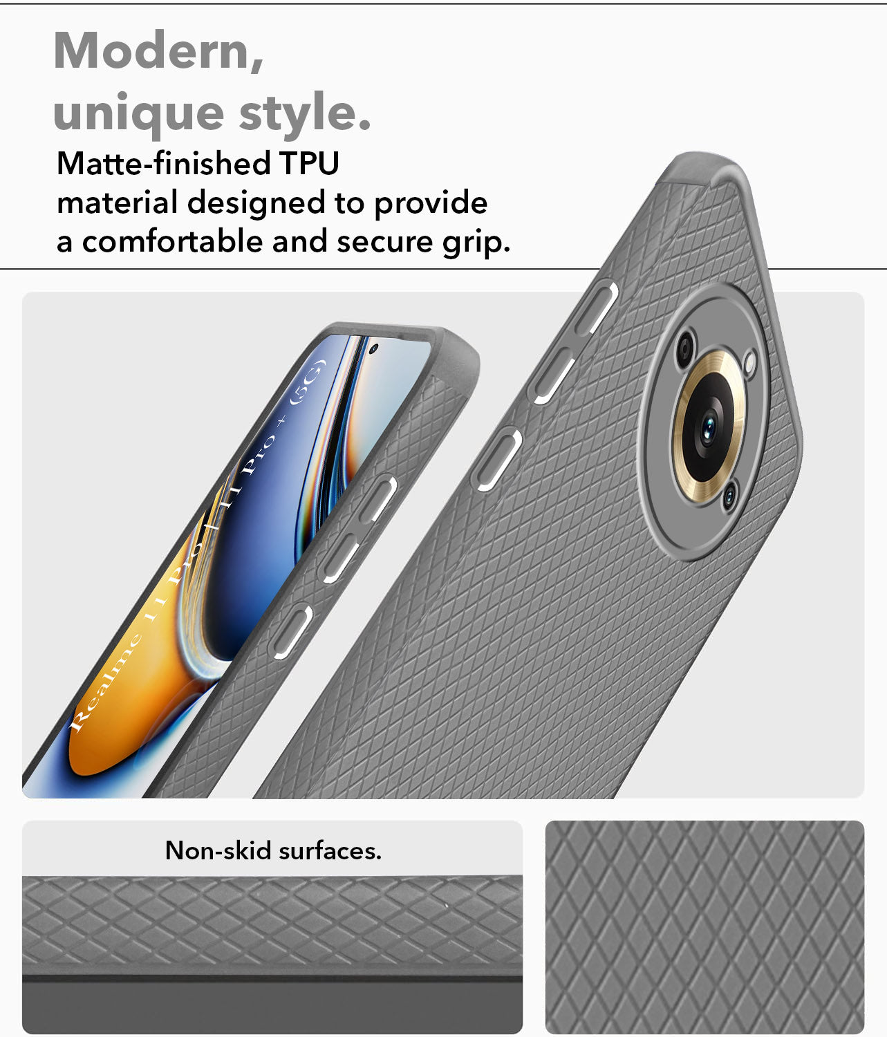 For Realme 11 Pro 5G | 11 Pro Plus Back Cover Case (Liquid Silicone | Side Grip | Camera Protection)