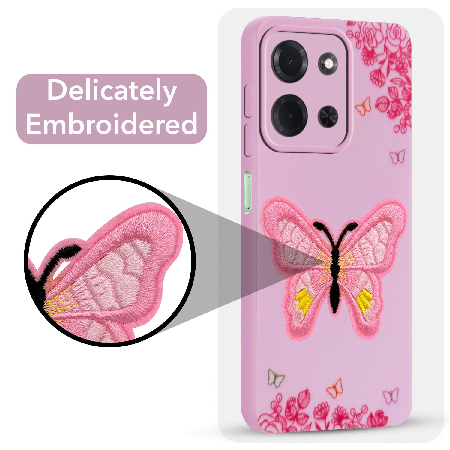 For Poco C85 5G Back Cover Case (Soft ButterFly Embroidery | Women Teen Girls | Camera Protection| Matte Silicone)