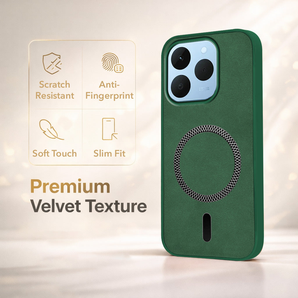 For Realme 15T | Realme Narzo 90 Back Cover Case Leather Finish (MagSafe Compatible Wireless Charging | Soft Touch | Camera Bump Protection)