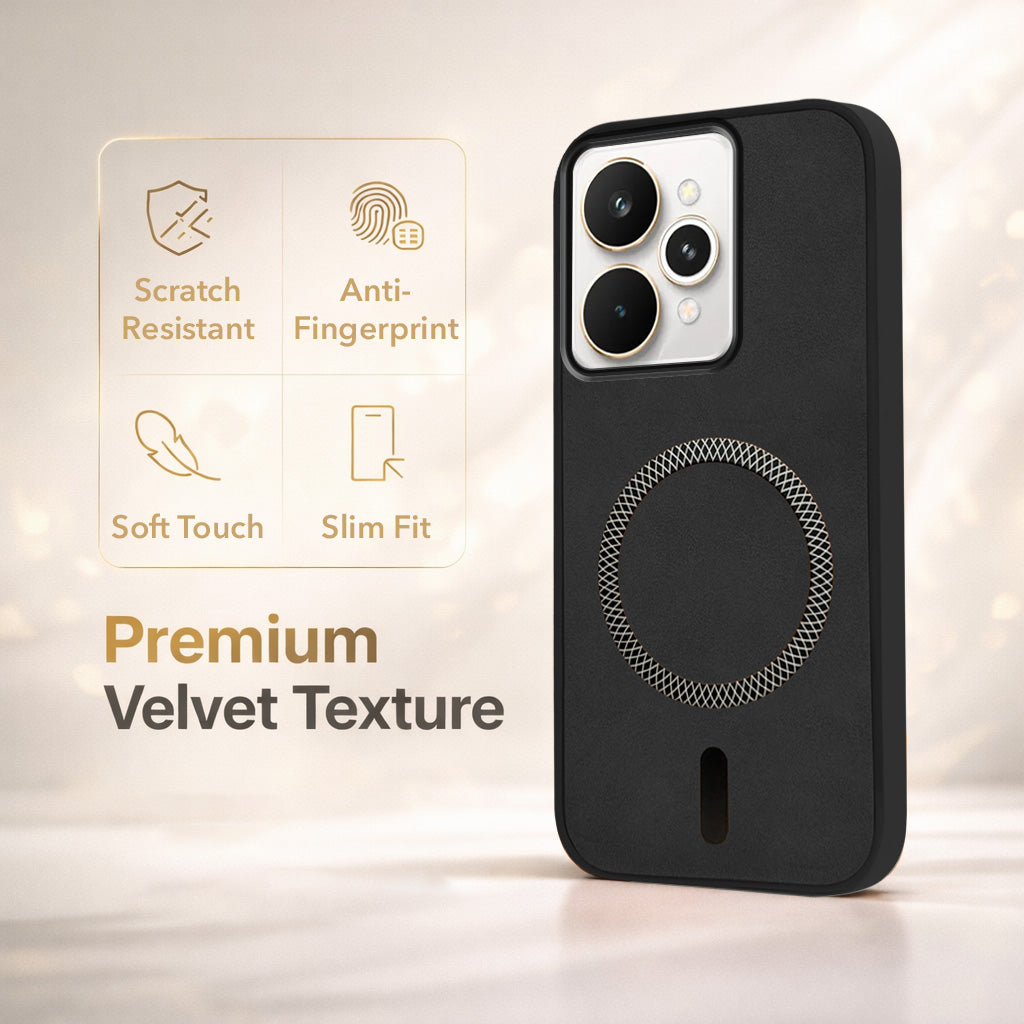 For Realme 15 Back Cover Case Leather Finish (MagSafe Compatible Wireless Charging | Soft Touch | Camera Bump Protection)