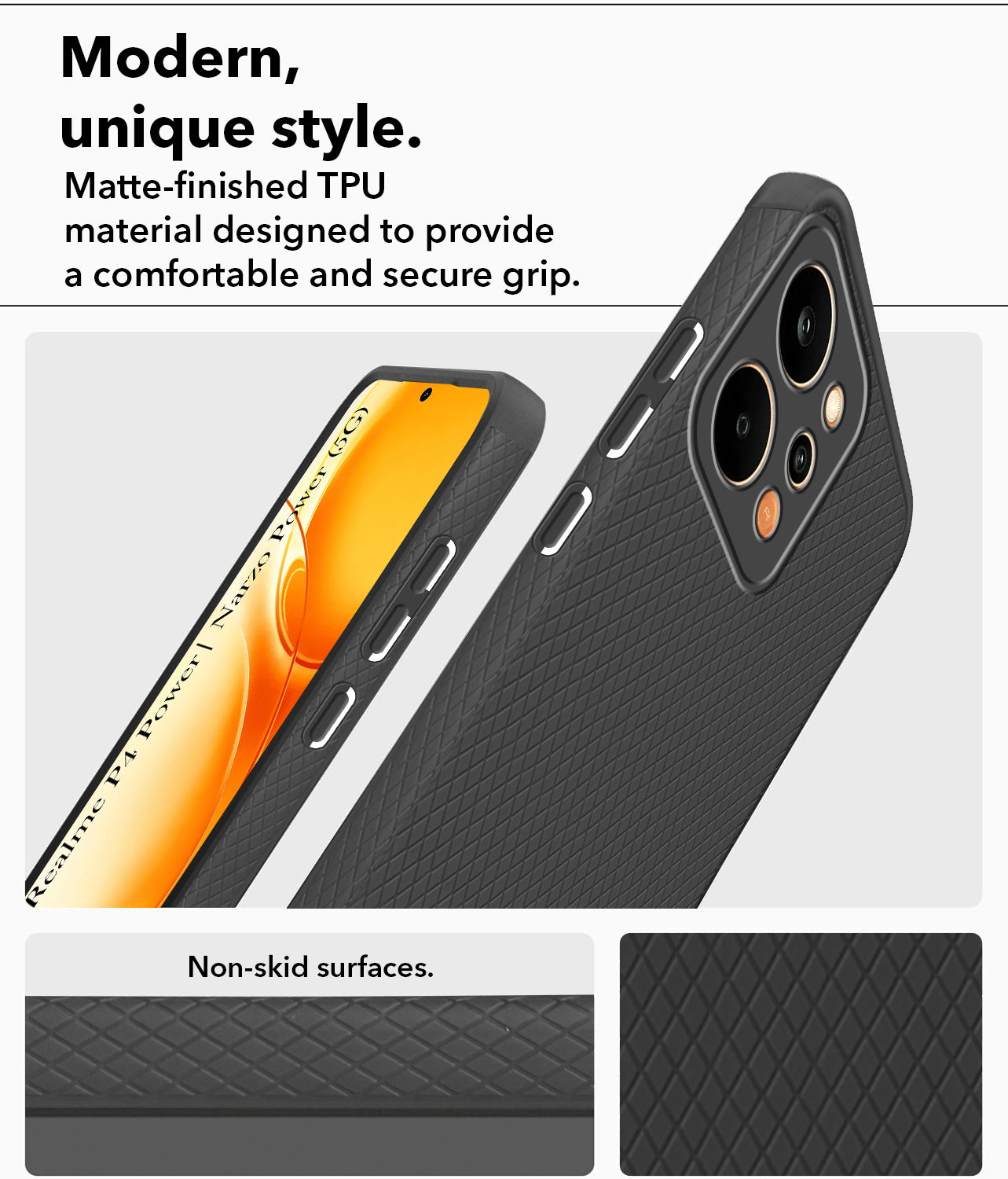 For Realme P4 Power 5G | Realme Narzo Power Back Cover Case Liquid Silicone (Camera Protection | Side Grip Texture | Soft and Flexible)