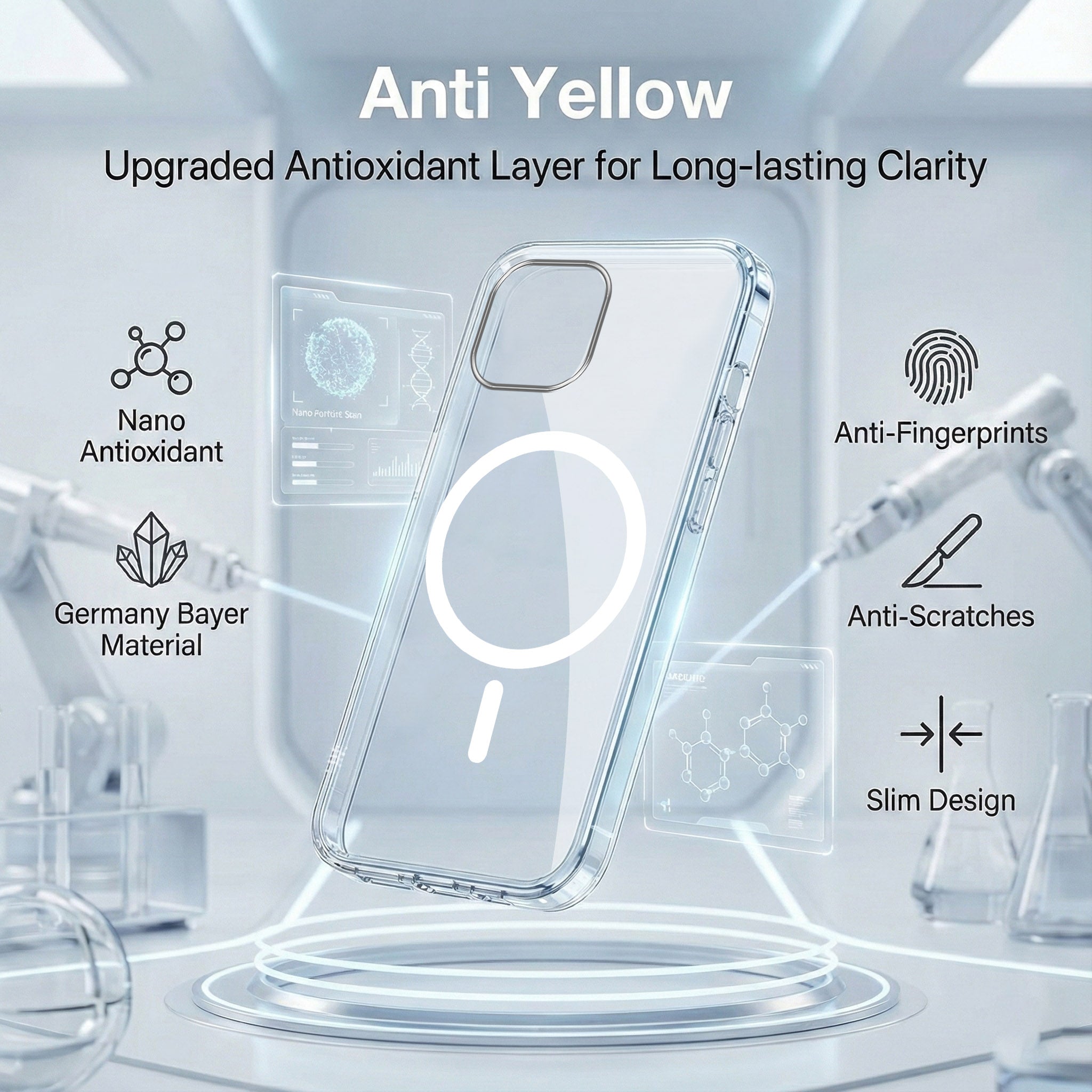 For Apple iPhone 14 Plus Back Cover Case Lifetime Anti-Yellow MagSafe Compatible Clear (Sleek Hard Crystal | Shockproof and Camera Protection)
