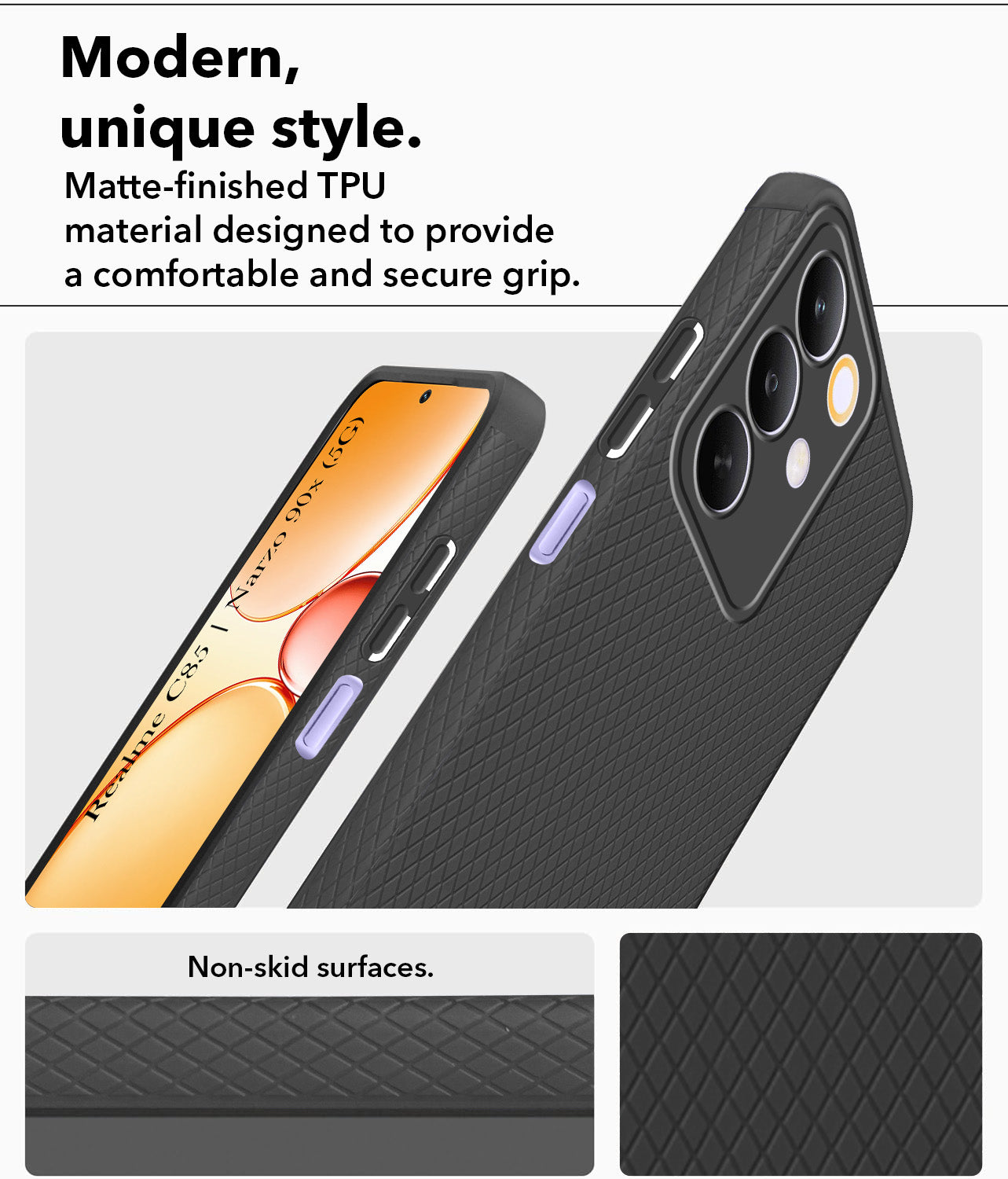 For Realme C85 5G | Realme Narzo 90x Back Cover Case Liquid Silicone (Camera Protection | Side Grip Texture | Soft and Flexible)
