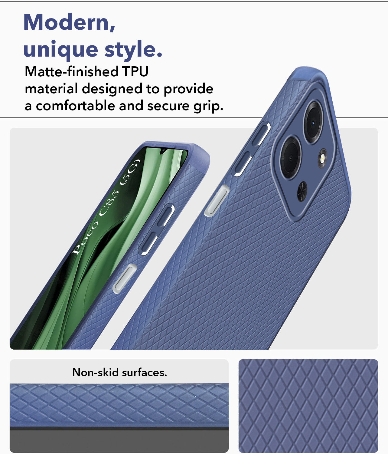 For Poco C85 5G Back Cover Case Liquid Silicone (Camera Protection | Side Grip Texture | Soft and Flexible)