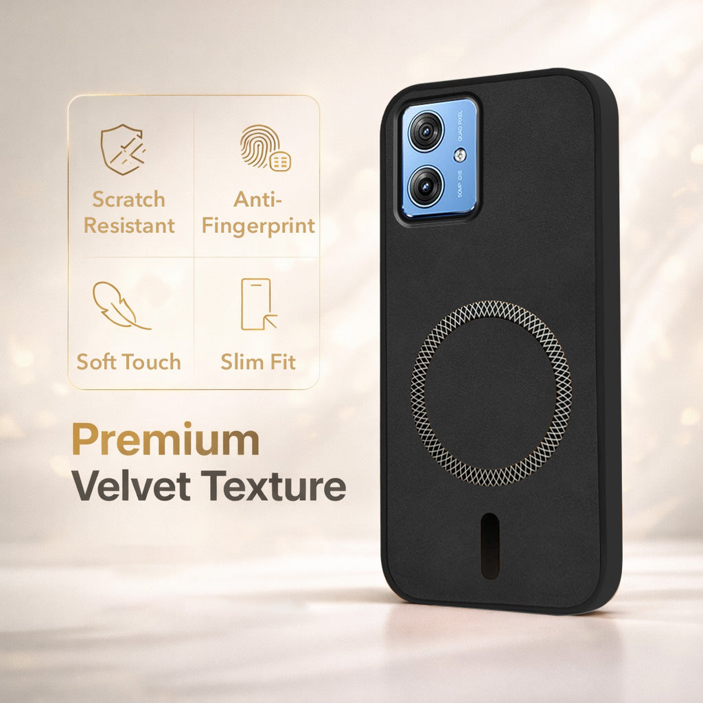 For Motorola Moto G64 5G Back Cover Case Leather Finish (MagSafe Compatible Wireless Charging | Soft Touch | Camera Bump Protection)