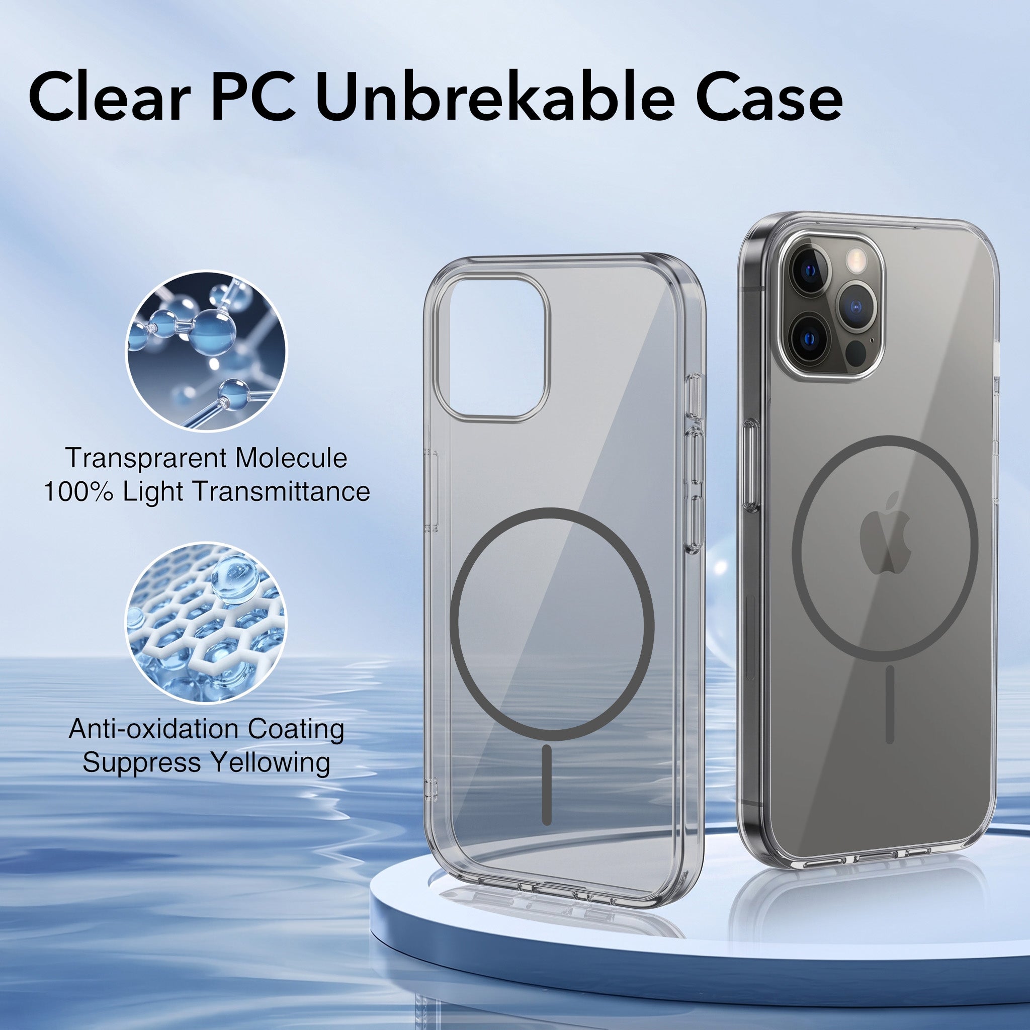 For Apple iPhone 12 Pro Back Case Cover Crystal Anti Yellow (Unbreakable PC | MagSafe Wireless Charging Support |Camera Protection Bump)