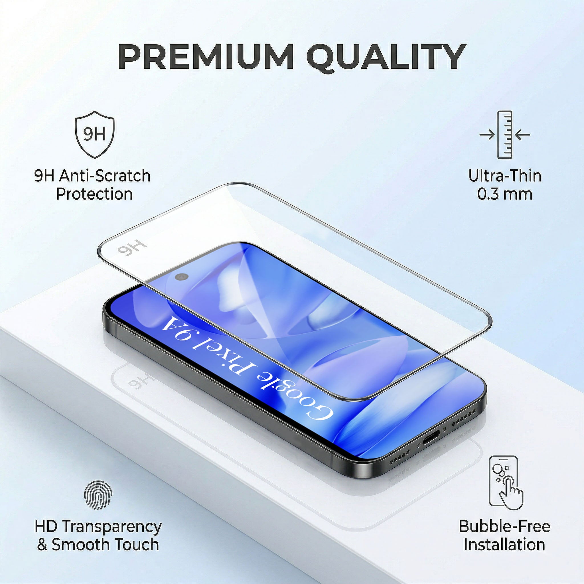 For Google Pixel 9A Combo with Back Cover and 9H Tempered Glass (Liquid Silicone | Camera Protection | Oleophobic Coating Screen Glass)