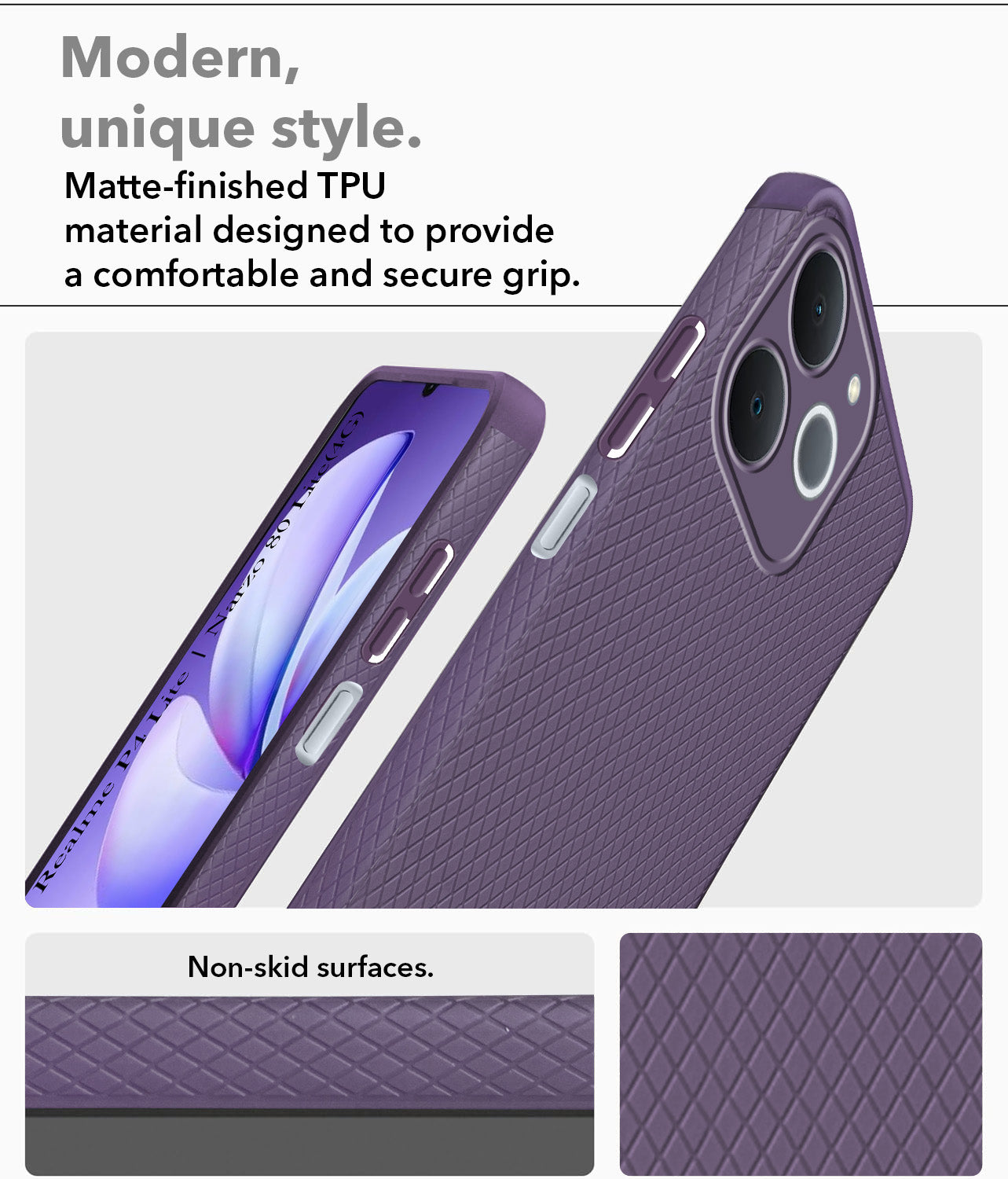 For Realme P4 Lite | Realme Narzo 80 Lite 4G Back Cover Case Liquid Silicone (Camera Protection | Side Grip Texture | Soft and Flexible)
