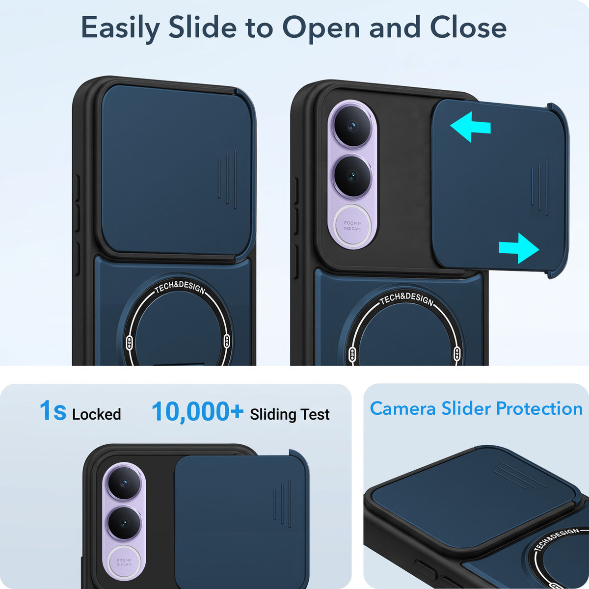For Vivo V70 FE 5G Back Case Cover Metallic (Hybrid Armor Kickstand | Sliding Shutter Camera Protection | MagSafe Compatible)