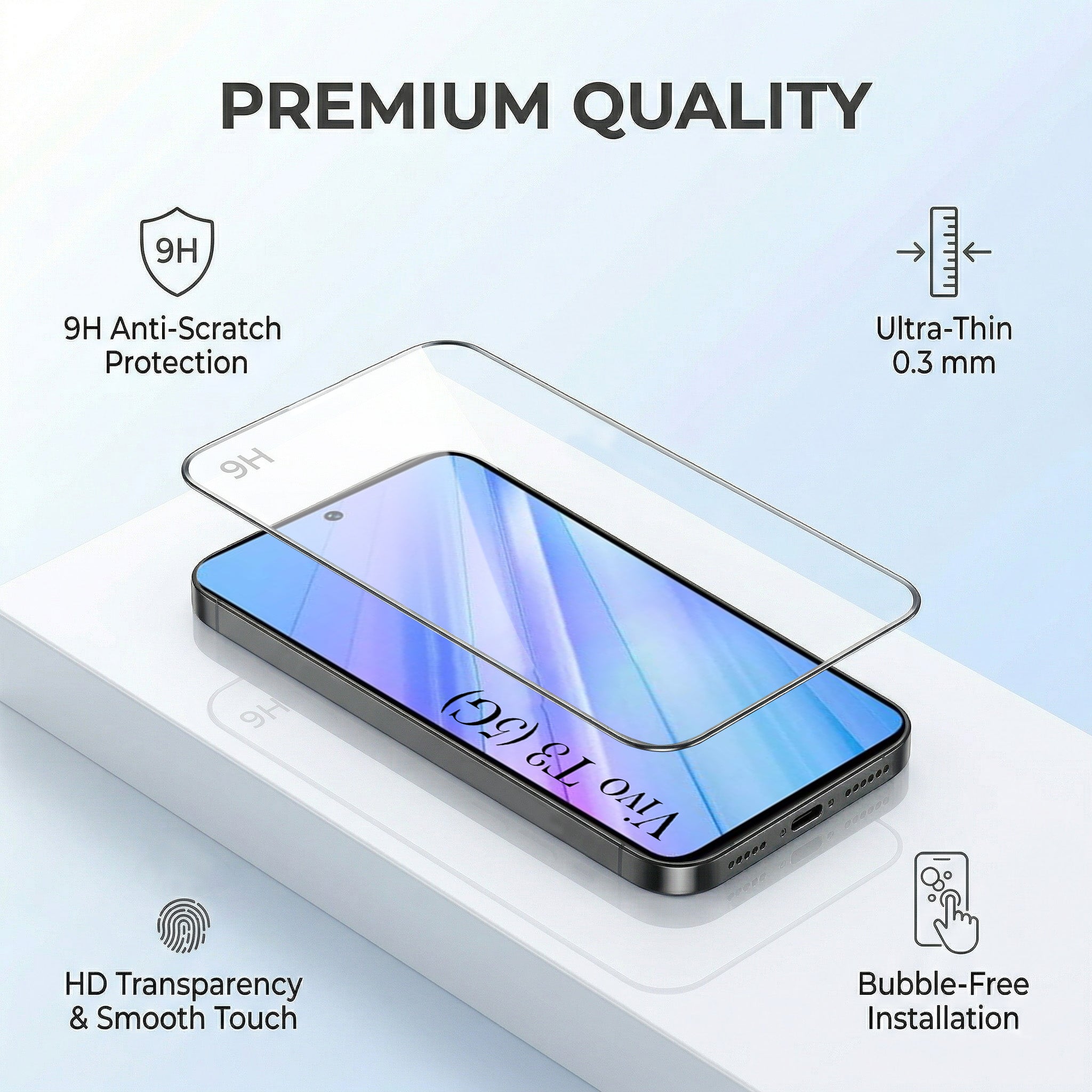 For Vivo T3 5G Combo with Back Cover and 9H Tempered Glass (Textured Grip Design | Micro-Fiber Cloth Inside | Oleophobic Coating Screen Glass)