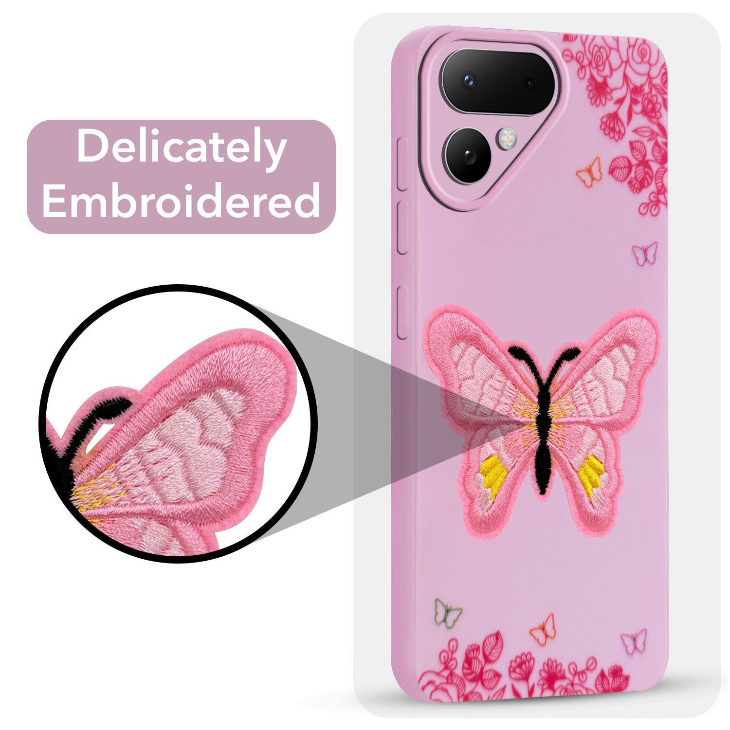 For Tecno Pova Curve 2 Back Cover Case (Soft Butterfly Embroidery | Women Teen Girls | Camera Protection| Matte Silicone)