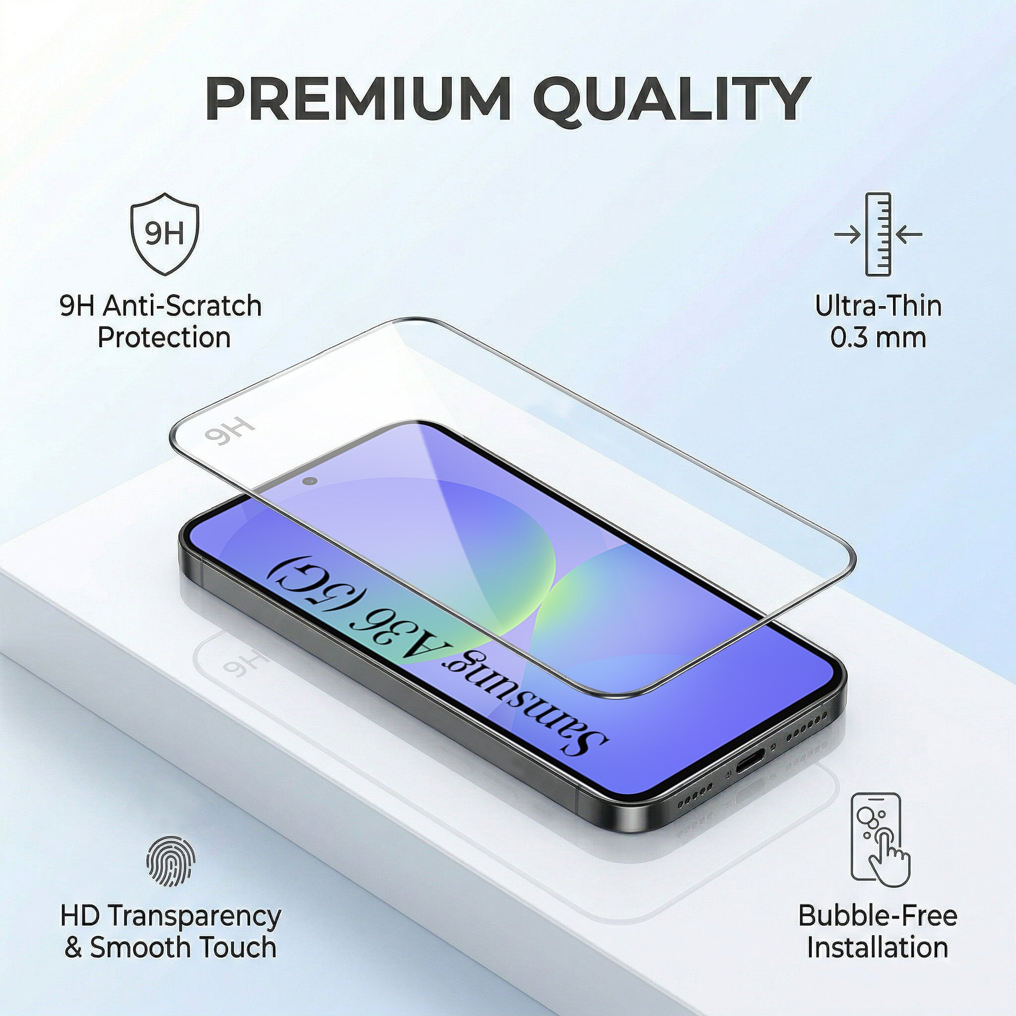 For Samsung Galaxy A36 5G Combo with Back Cover and 9H Tempered Glass (Lifetime Anti-Yellow | Sleek Hard Crystal | Oleophobic Coating Screen Glass)