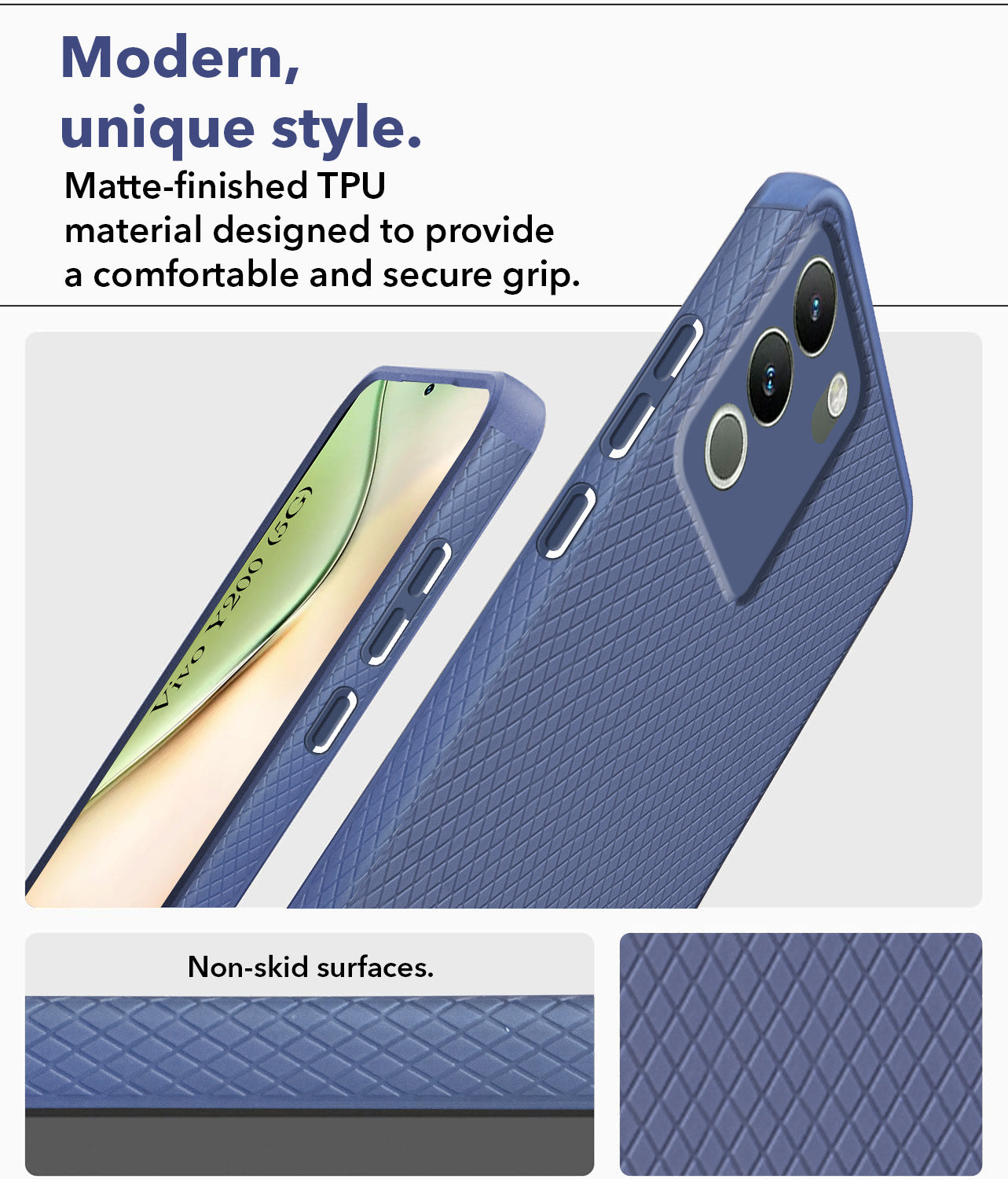 For Vivo Y200 Back Cover Case (Liquid Silicone | Side Grip | Camera Protection)