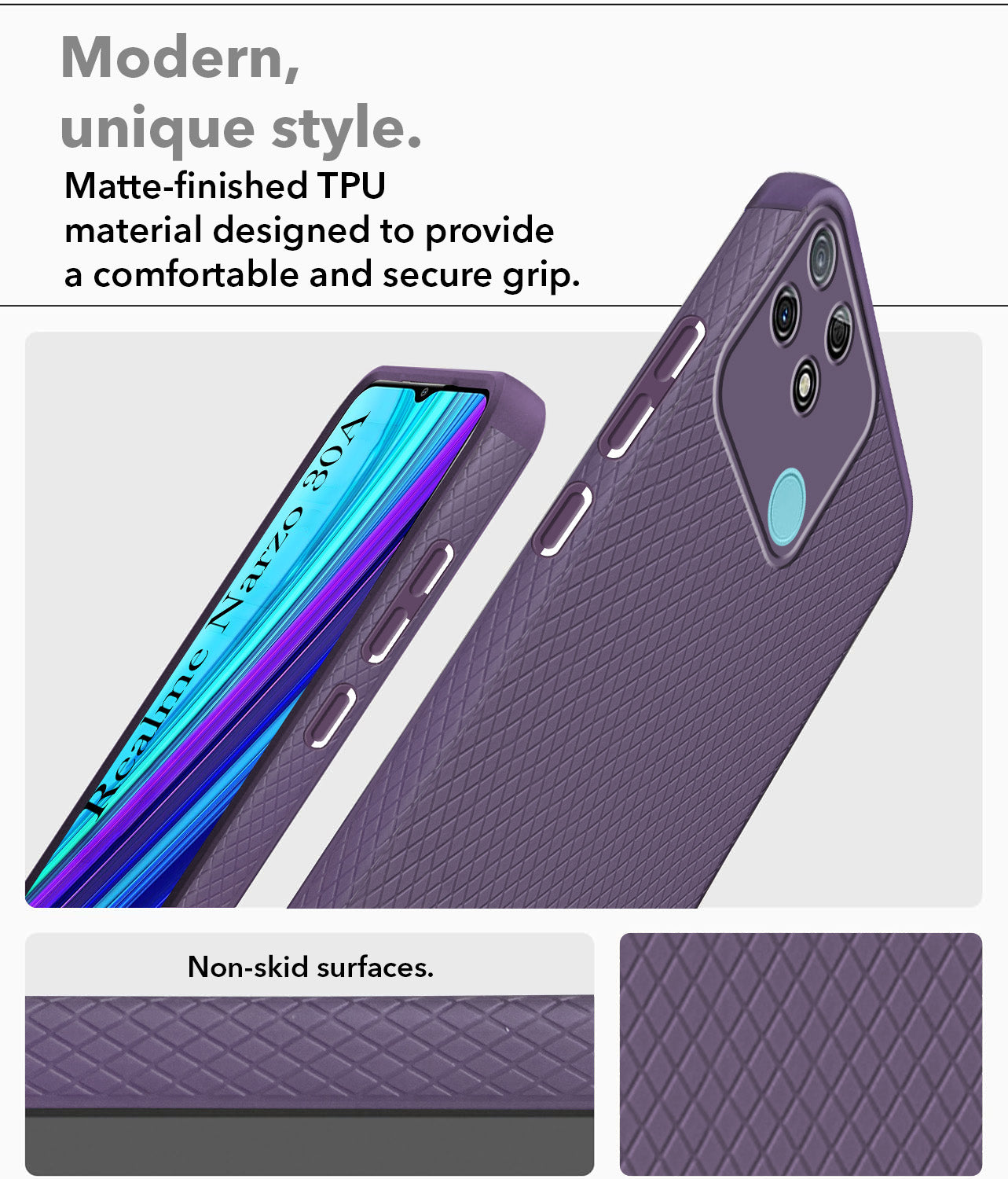 For Realme Narzo 30A Back Cover Case Liquid Silicone (Camera Protection | Side Grip Texture | Soft and Flexible)
