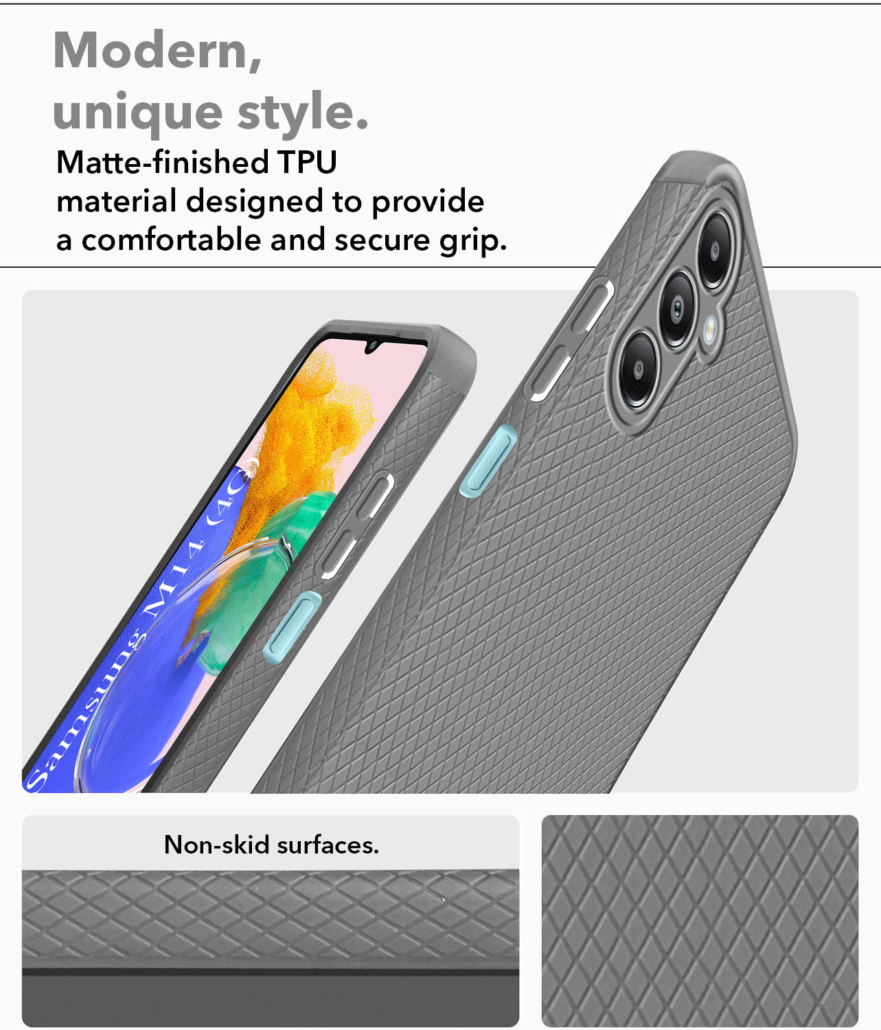 For Samsung Galaxy M14 4G Back Cover Case (Liquid Silicone | Side Grip | Camera Protection)