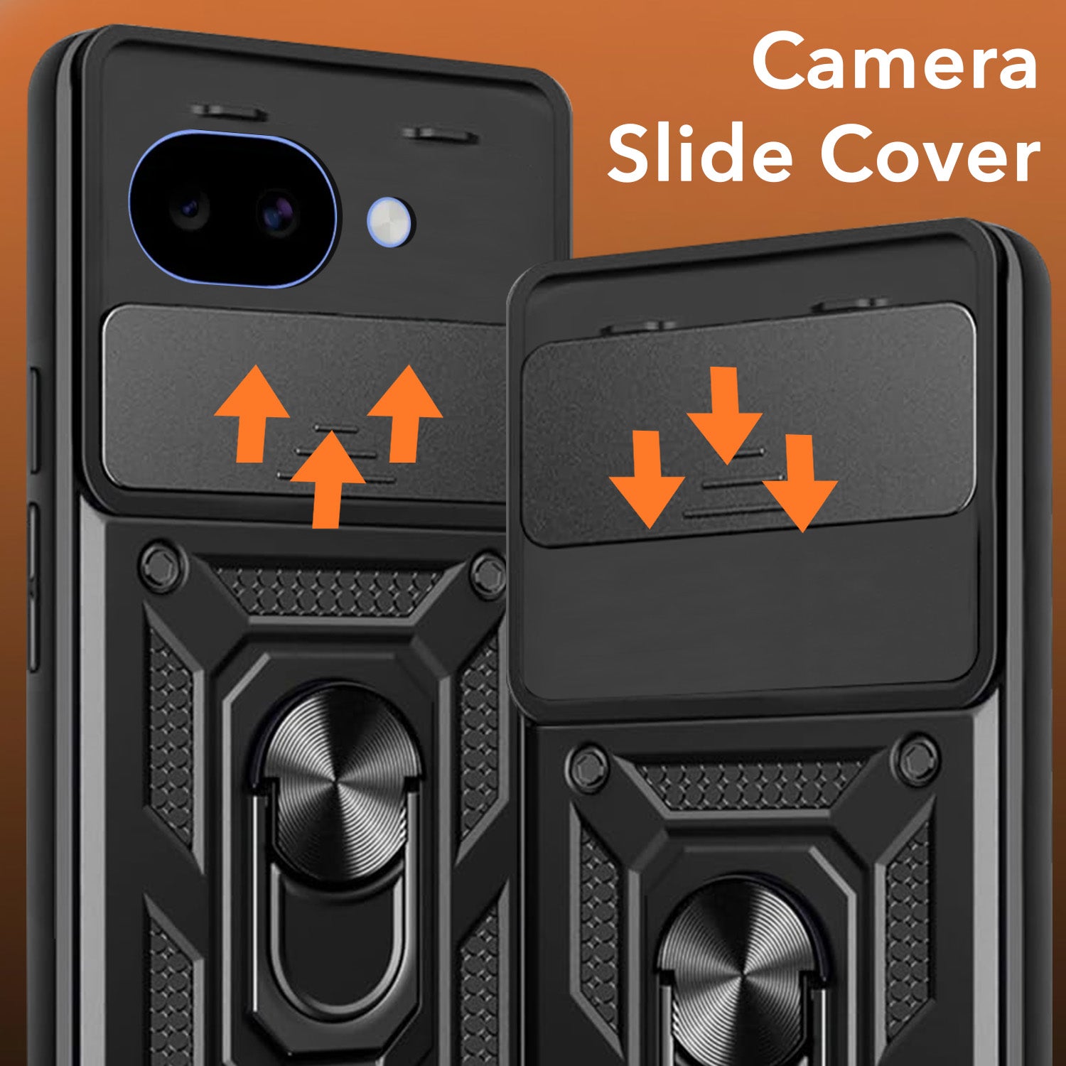 For Google Pixel 10a Back Cover Case Hybrid Armor (Sliding Shutter Camera Protection | Polycarbonate |Ring Holder Kickstand)