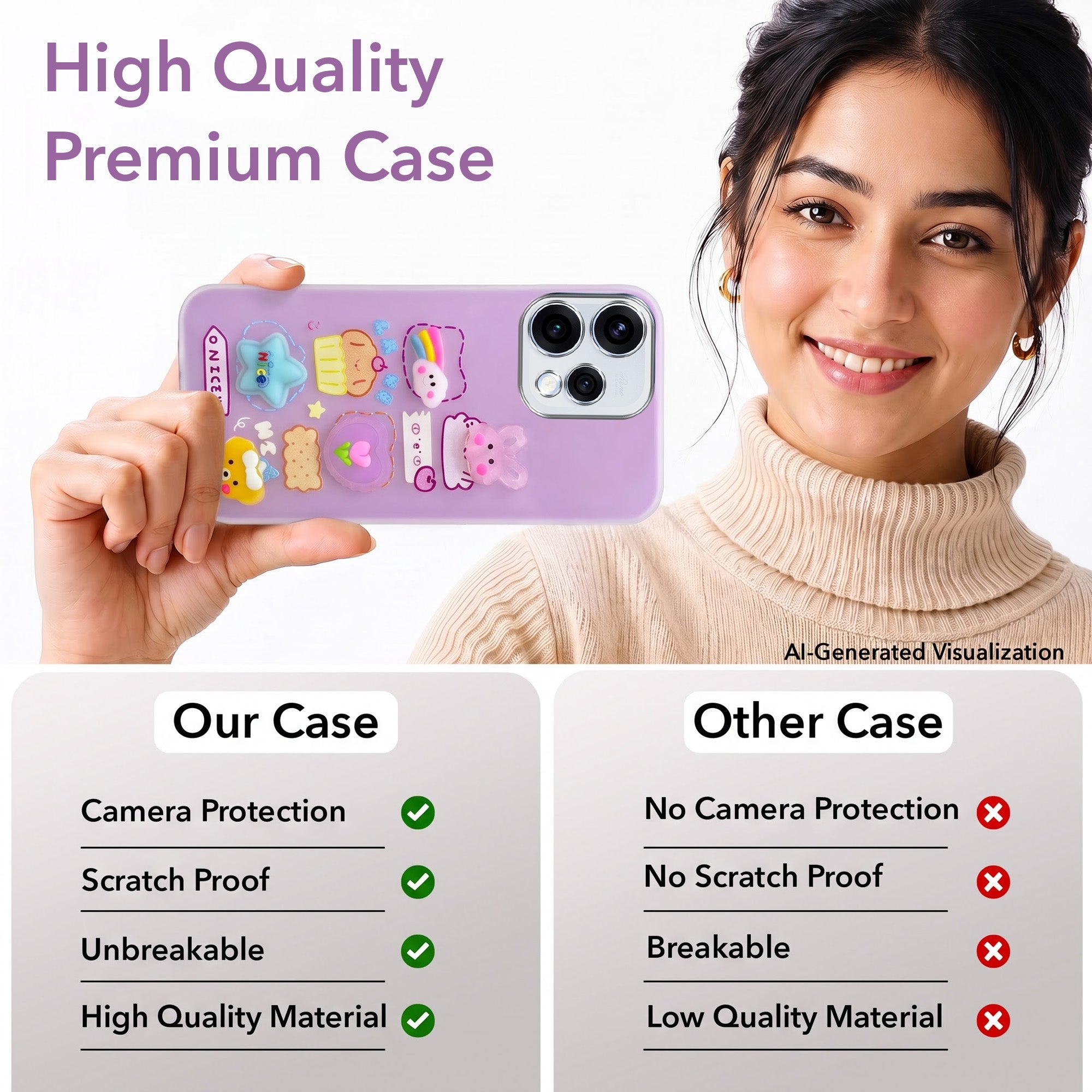 For Oppo Reno15 5G | Oppo Reno 15 5G Back Cover Case (3D Cute Cartoons | Hard Back Side Soft | Matte Premium Finish | HD Printing)