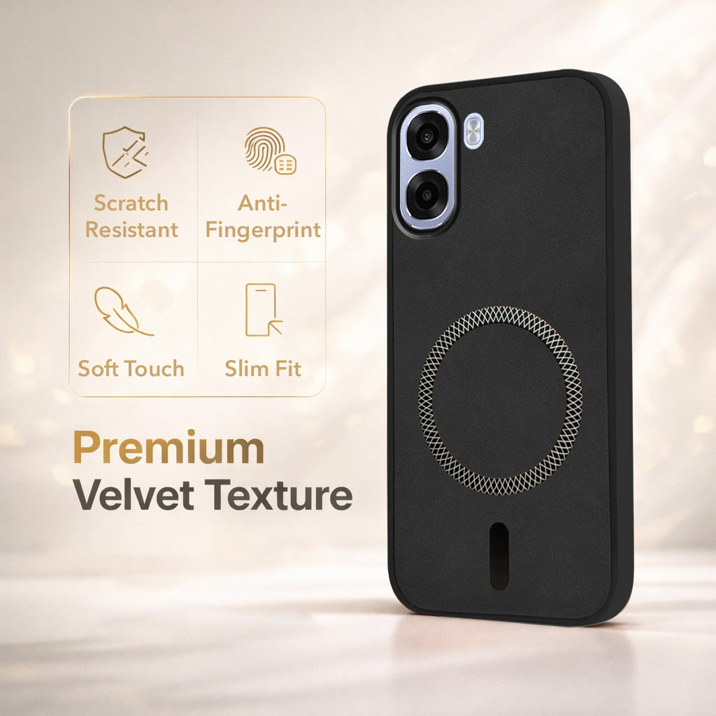 For Oppo K14x 5G Back Cover Case Leather Finish (MagSafe Compatible Wireless Charging | Soft Touch | Camera Bump Protection)