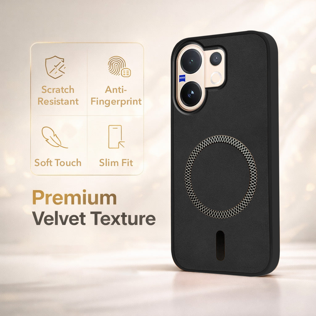 For Vivo V60 | Vivo T4 Pro Back Cover Case Leather Finish (MagSafe Compatible Wireless Charging | Soft Touch | Camera Bump Protection)