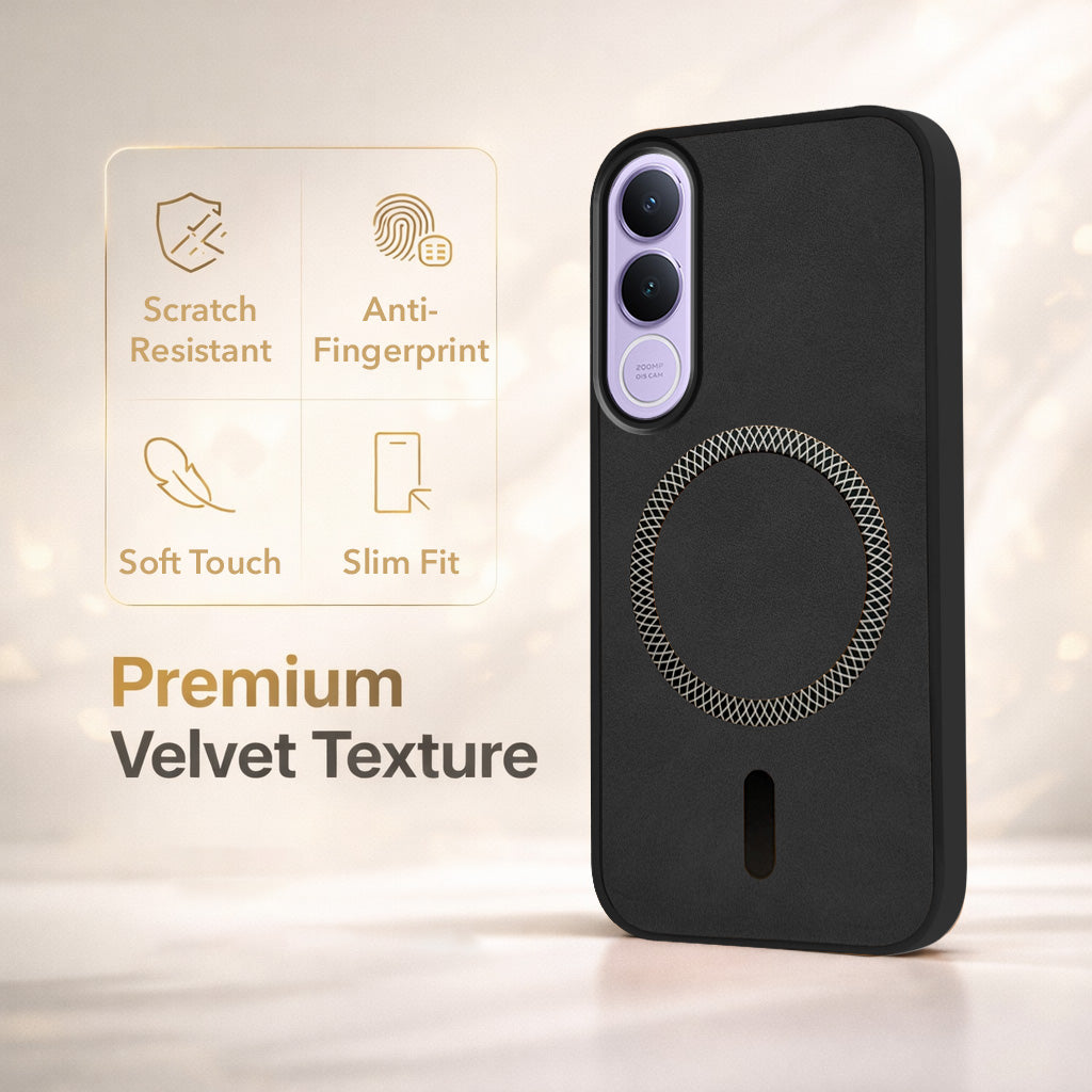 For Vivo V70 FE 5G Back Cover Case Leather Finish (MagSafe Compatible Wireless Charging | Soft Touch | Camera Bump Protection)