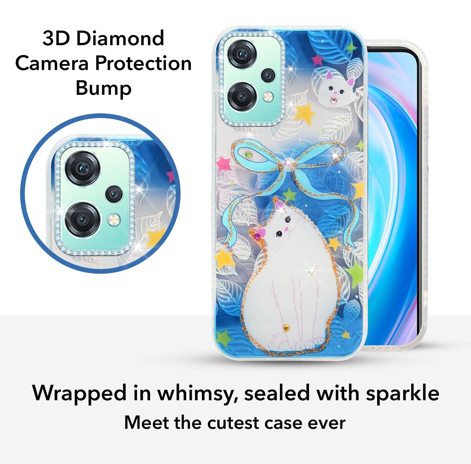For OnePlus Nord CE 2 Lite Back Cover Case (Luxury Floral Glitter Cute Butterfly | Diamond Studded Camera Bump | Girls & Women Design)