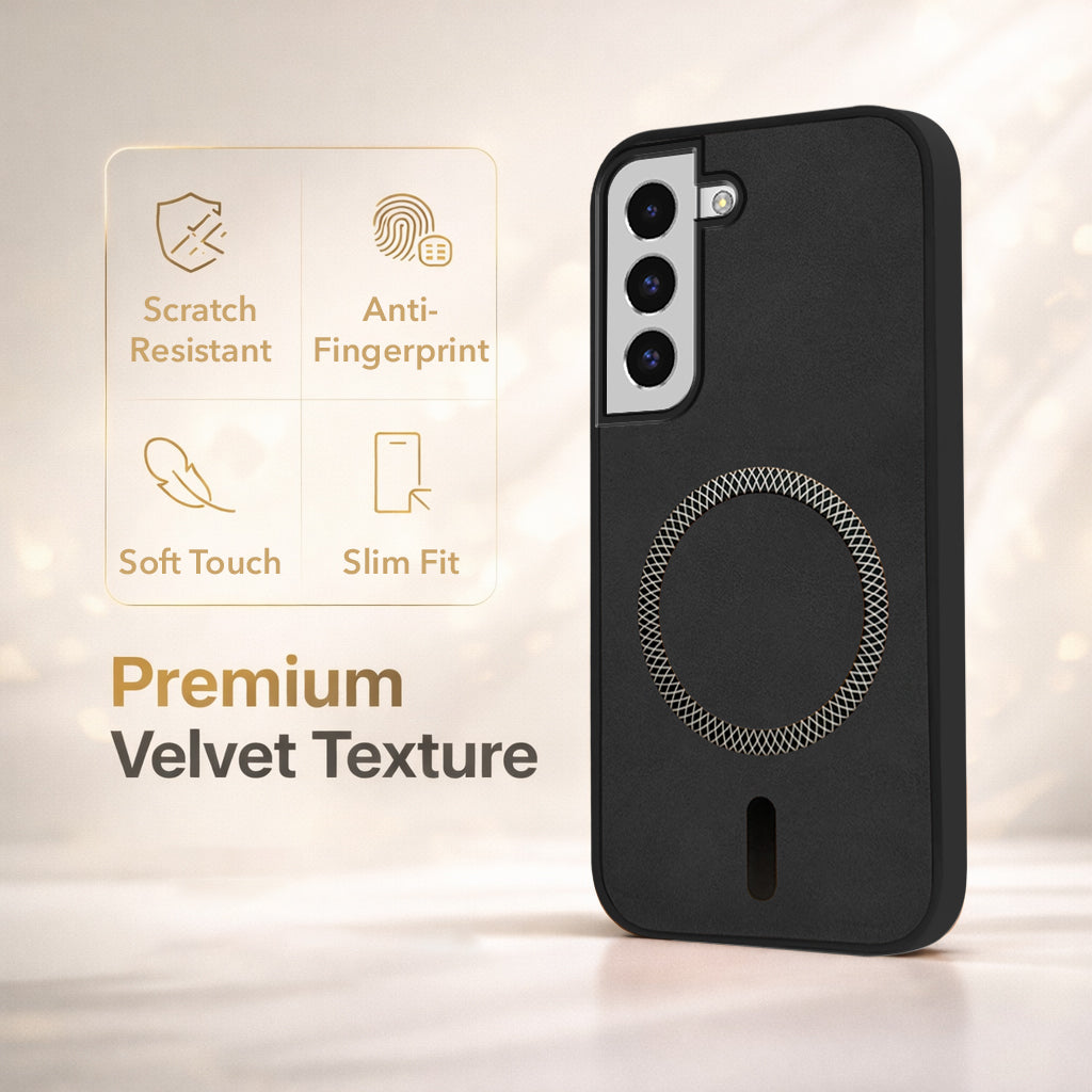 For Samsung Galaxy S22 Back Cover Case Leather Finish (MagSafe Compatible Wireless Charging | Soft Touch | Camera Bump Protection)