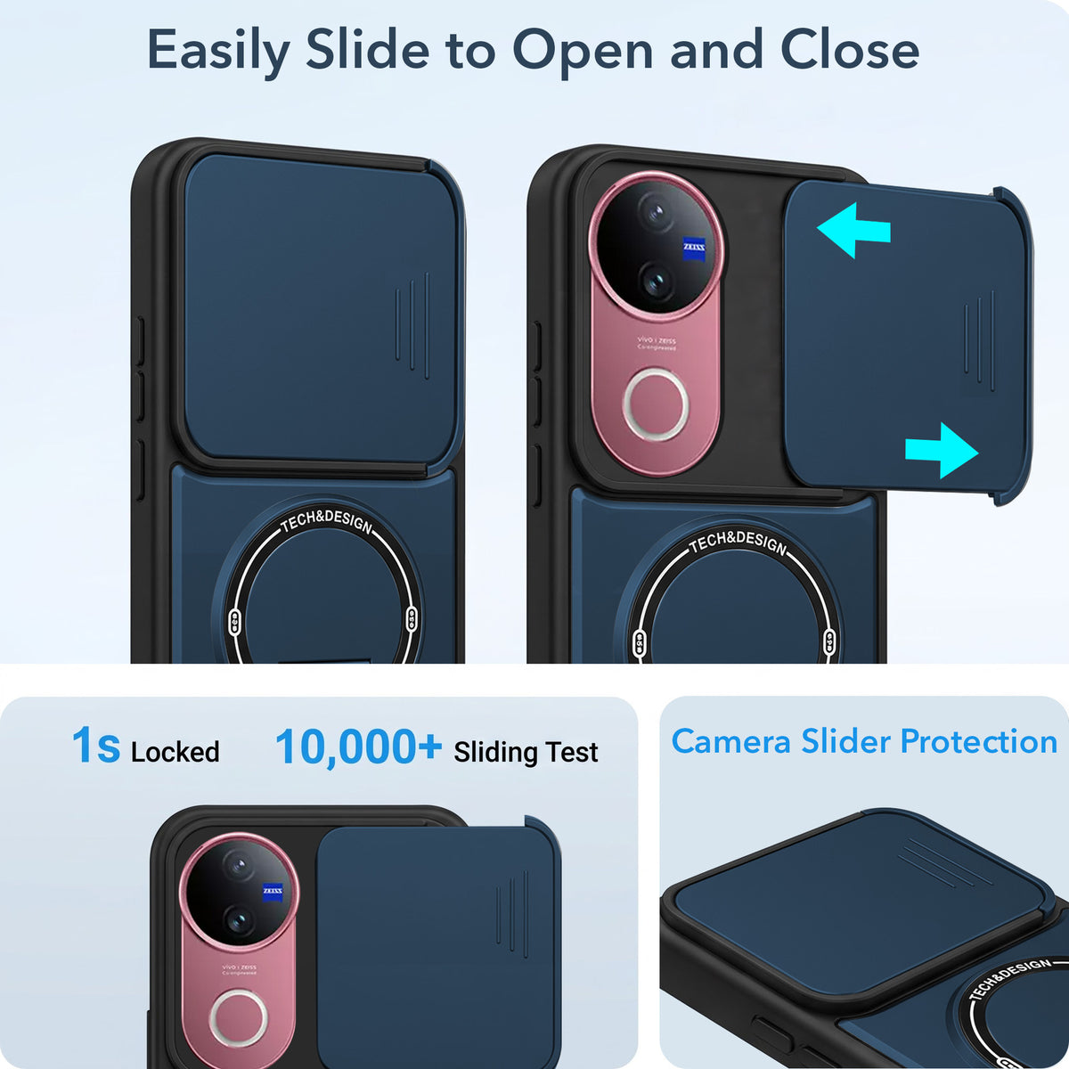 For Vivo V50 | Vivo V50e Back Case Cover Metallic (Hybrid Armor Kickstand | Sliding Shutter Camera Protection | MagSafe Compatible)