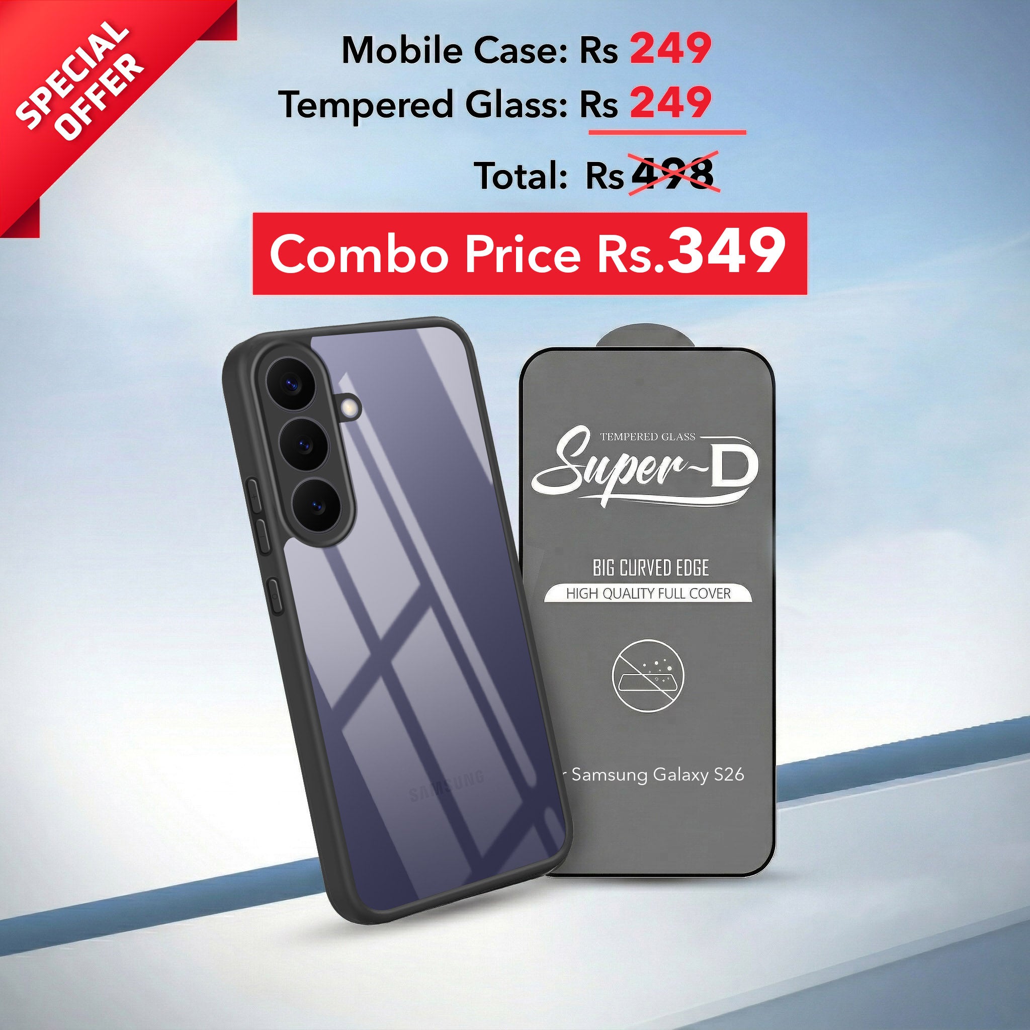 For Samsung Galaxy S26 5G Combo with Back Cover and 9H Tempered Glass (Lifetime Anti-Yellow | Crystal Clear Shockproof | Oleophobic Coating Screen Glass)
