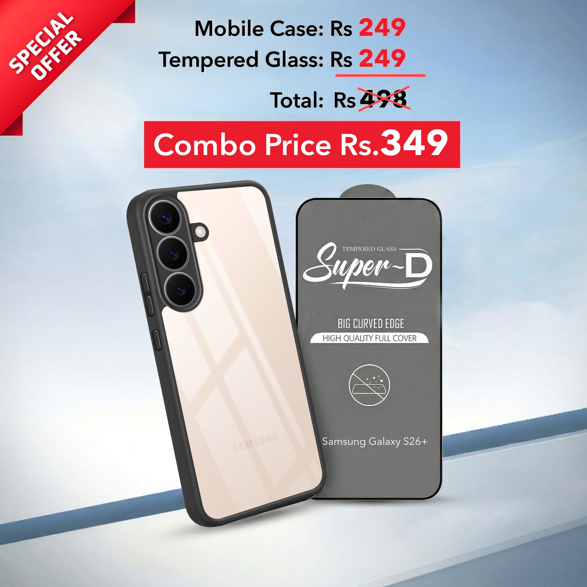 For Samsung Galaxy S26 Plus Combo with Back Cover and 9H Tempered Glass (Lifetime Anti-Yellow | Crystal Clear Shockproof | Oleophobic Coating Screen Glass)