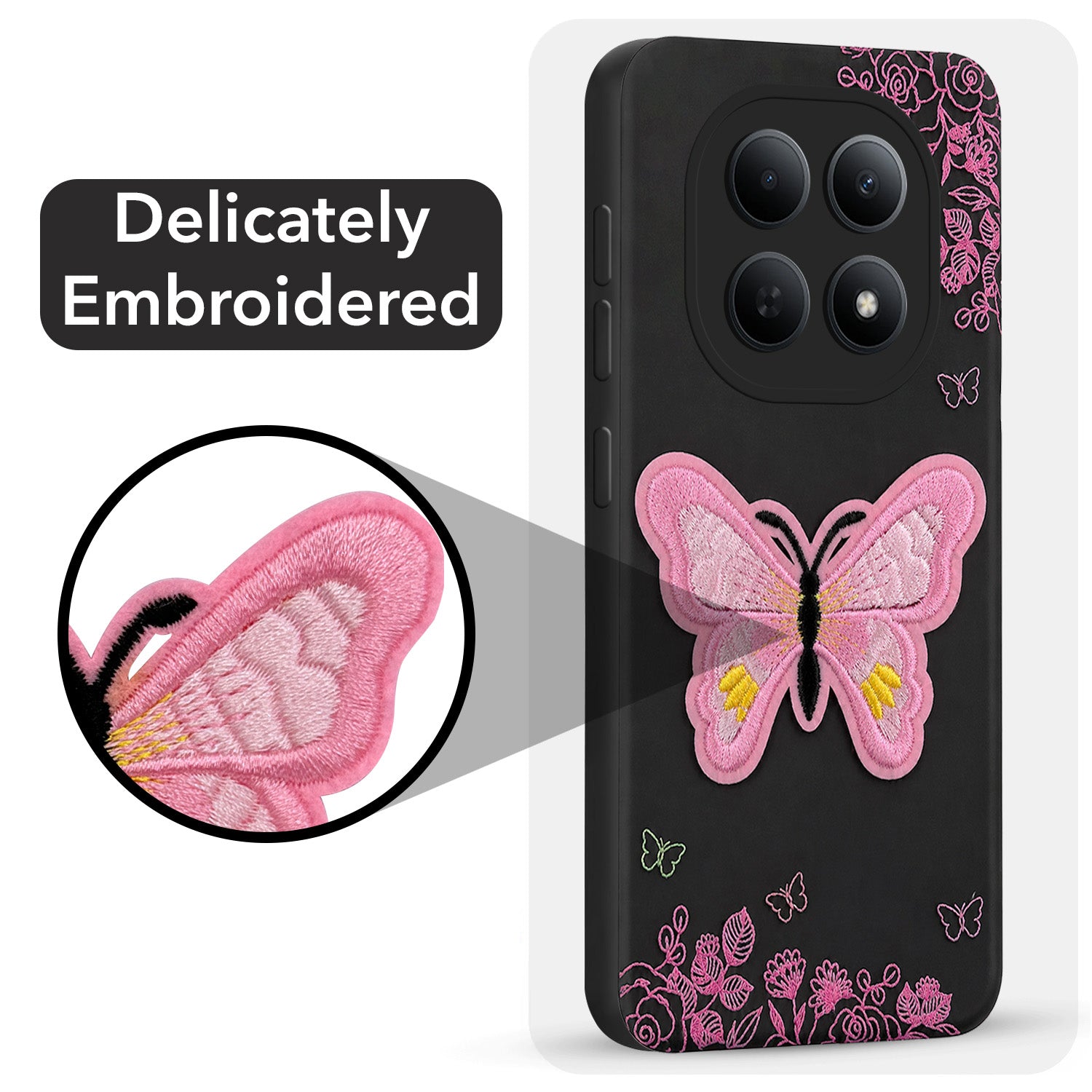 For Poco M8 5G Back Cover Case (Soft Butterfly Embroidery | Women Teen Girls | Camera Protection| Matte Silicone)