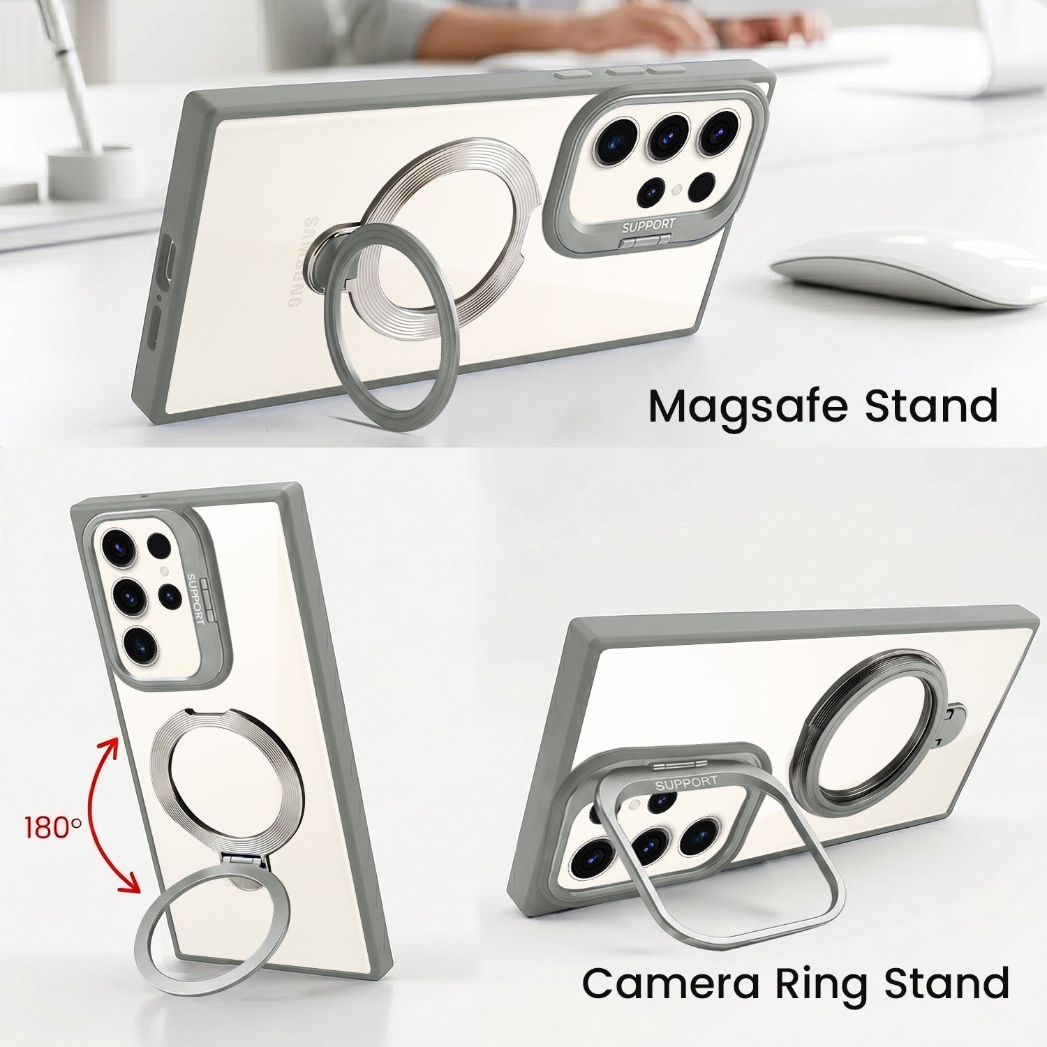 For Samsung Galaxy S23 Ultra Back Cover Case Crystal (Lifetime Anti Yellow | Magnetic Ring Stand | Camera Lens Protection | MagSafe Compatible)