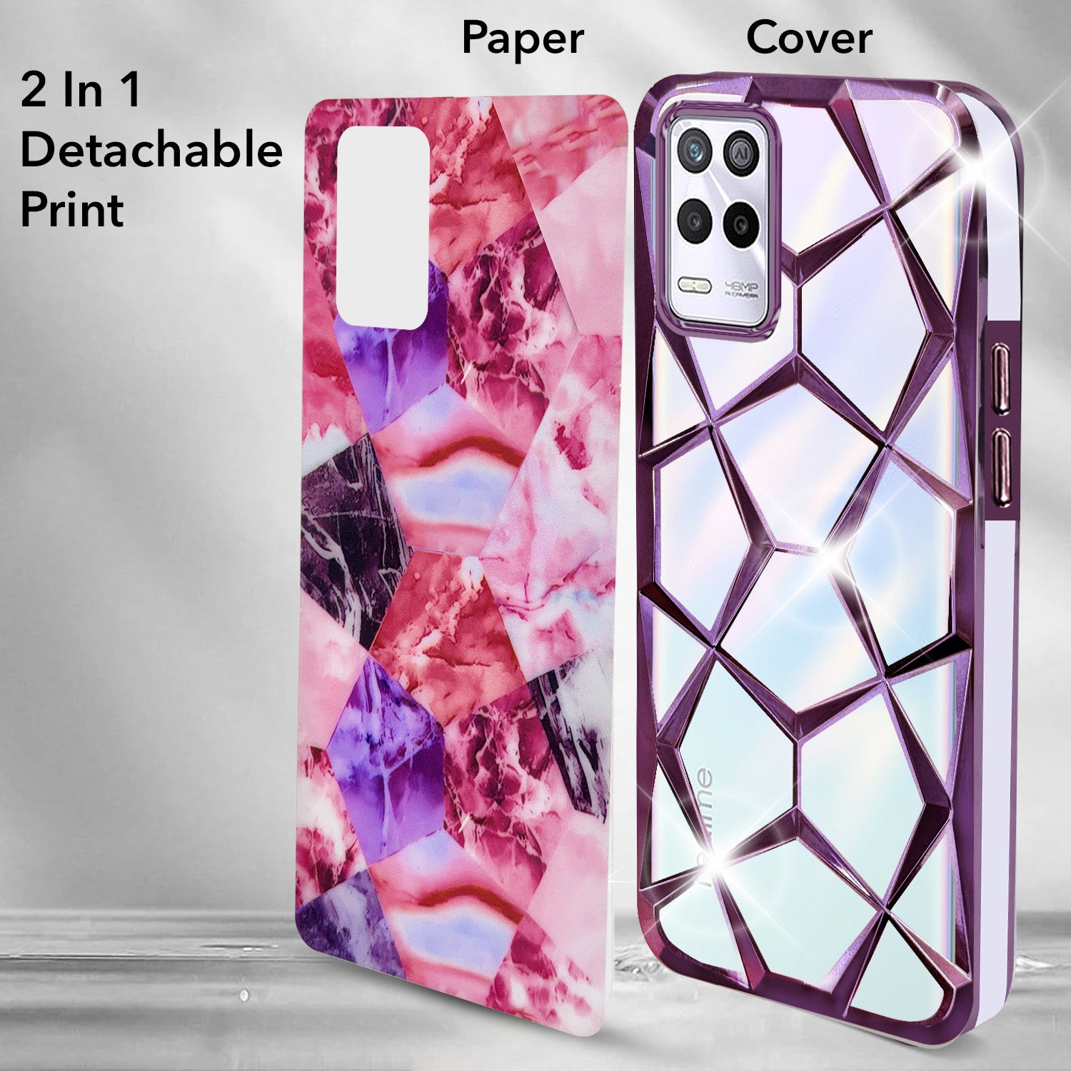 For Realme 9 5G Back Cover Case ( Dual Design Glitter Sparkle and Detachable Diamond Print Case | Soft and Flexible)