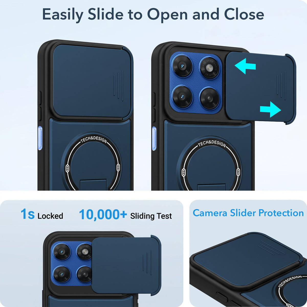 For Motorola Moto G77 Power Back Case Cover Metallic (Hybrid Armor Kickstand | Sliding Shutter Camera Protection | MagSafe Compatible)